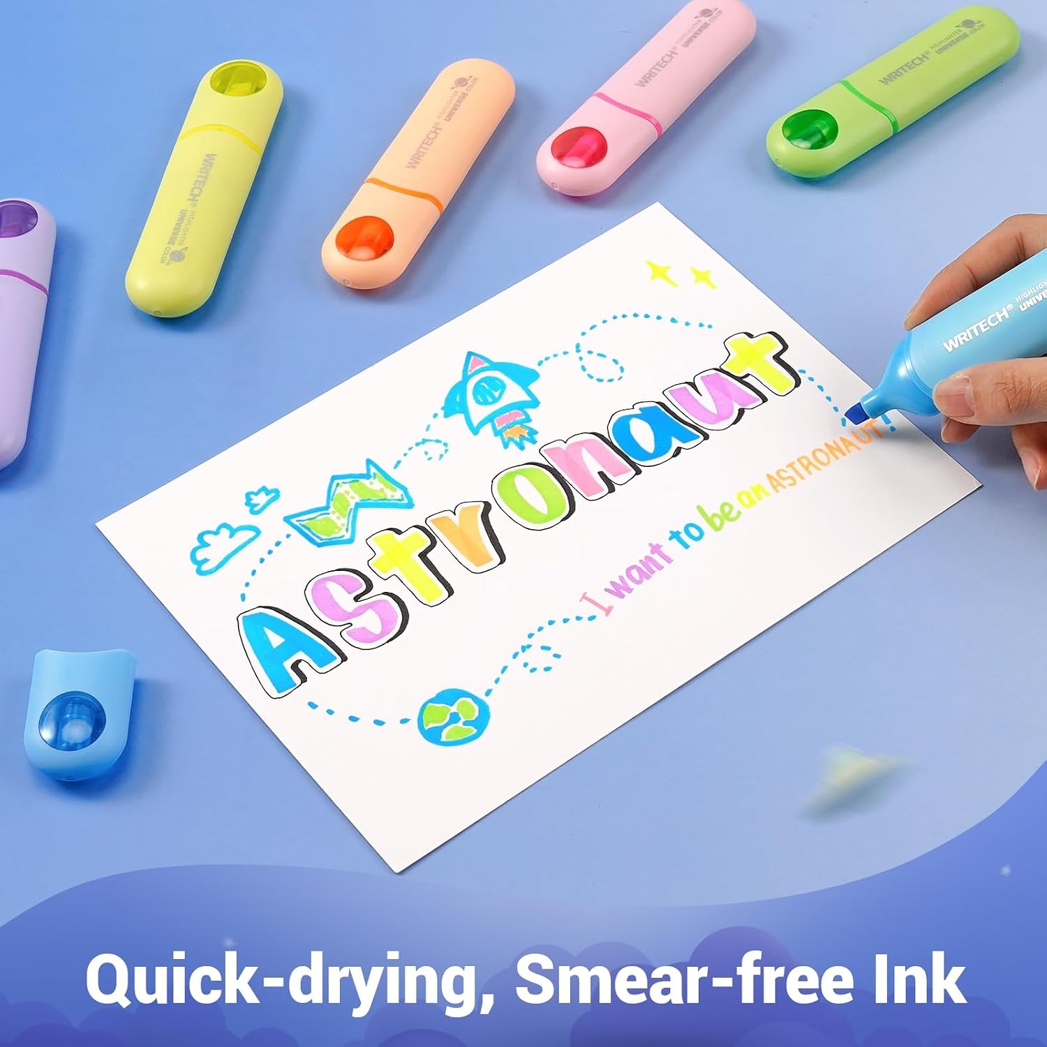 image:imageWRITECH Aesthetic Chisel Tip Highlighters Assorted Neon Colors Cute Marker Pens Soft Tip Multi Colored No Bleed Smudge Smear for Highlighting Journaling Drawing 8ctNeon