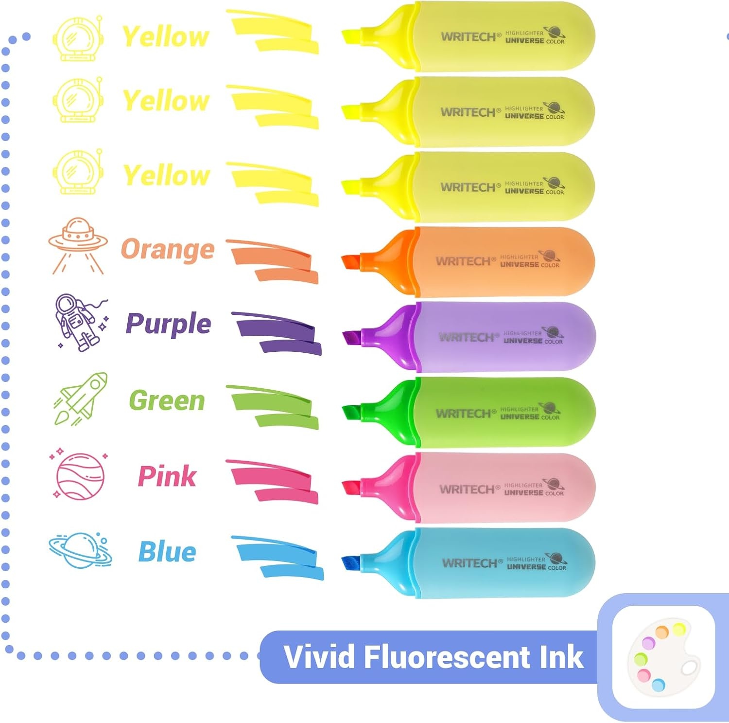 image:imageWRITECH Aesthetic Chisel Tip Highlighters Assorted Neon Colors Cute Marker Pens Soft Tip Multi Colored No Bleed Smudge Smear for Highlighting Journaling Drawing 8ctNeon