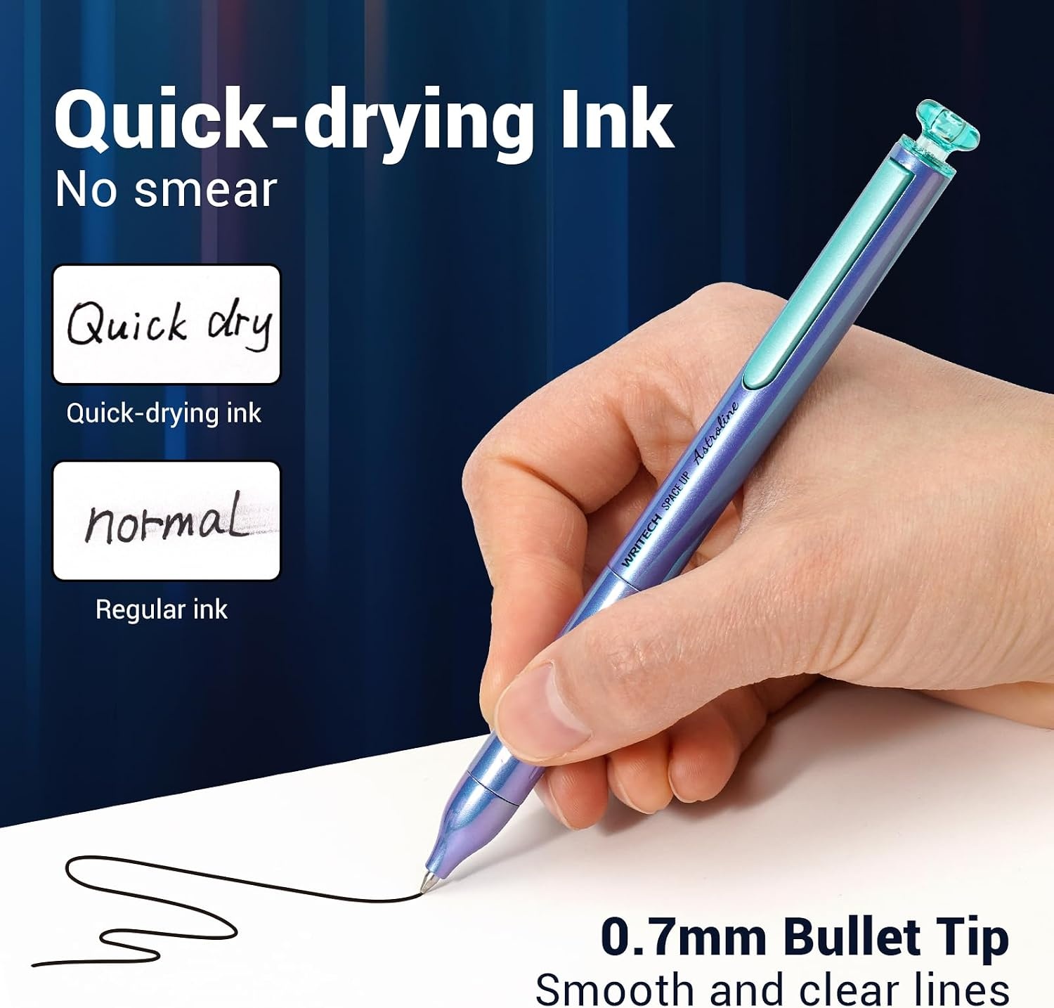 image:imageWRITECH Astroline Gel Pen 07mm Metal Barrel Fine Point Pen Black Ink 1ct with 1 Refill Retractable No Smear Silent Clicker Smooth Writing GreenGreen