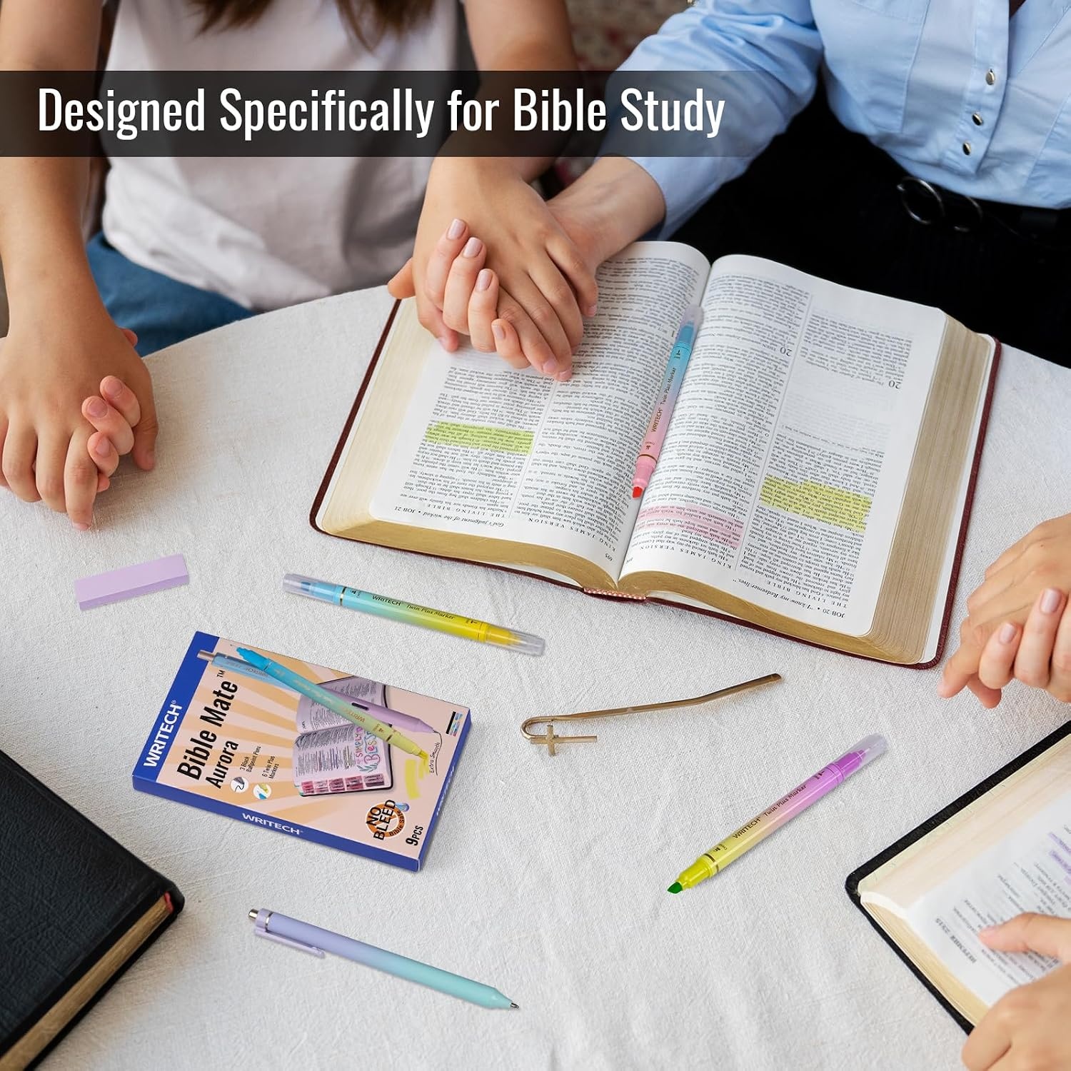 image:imageWRITECH Bible Mate Journaling Set No Bleed Bible Highlighters amp 07mm Black Ink Ballpoint Pens FastDrying Ink Pastel Colors Highlighter Journaling Kit 9ctMulticolor10mm