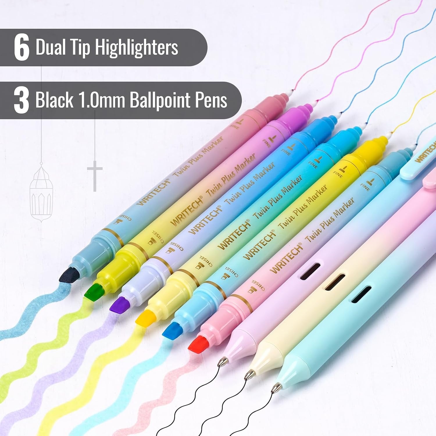 image:imageWRITECH Bible Mate Journaling Set No Bleed Bible Highlighters amp 07mm Black Ink Ballpoint Pens FastDrying Ink Pastel Colors Highlighter Journaling Kit 9ctMulticolor10mm