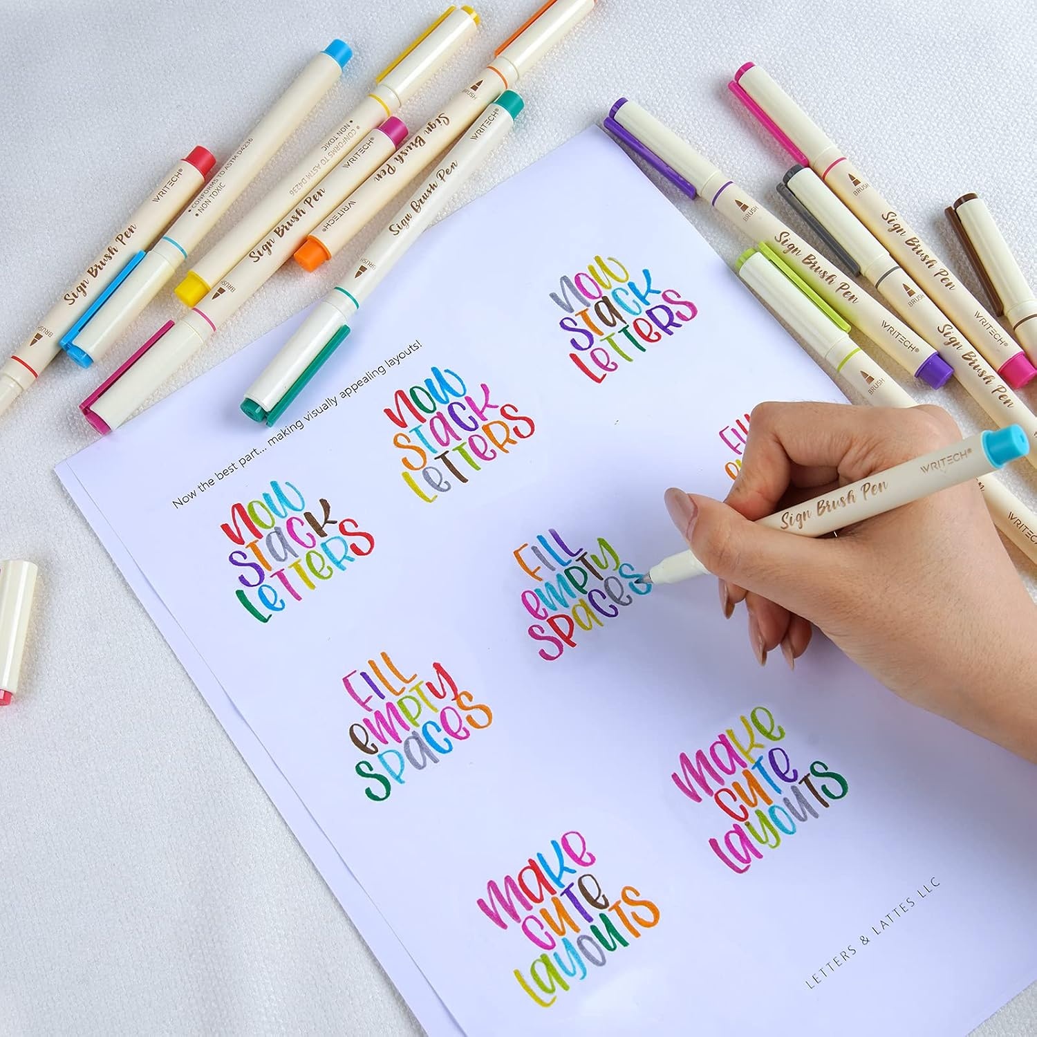image:imageWRITECH Brush Tip Marker Pens Artist Markers Flexible Tip Water Based 12ct Assorted Colors for Journaling Adult Coloring Hand Lettering Calligraphy Drawing Vibrant ColoredVibrant