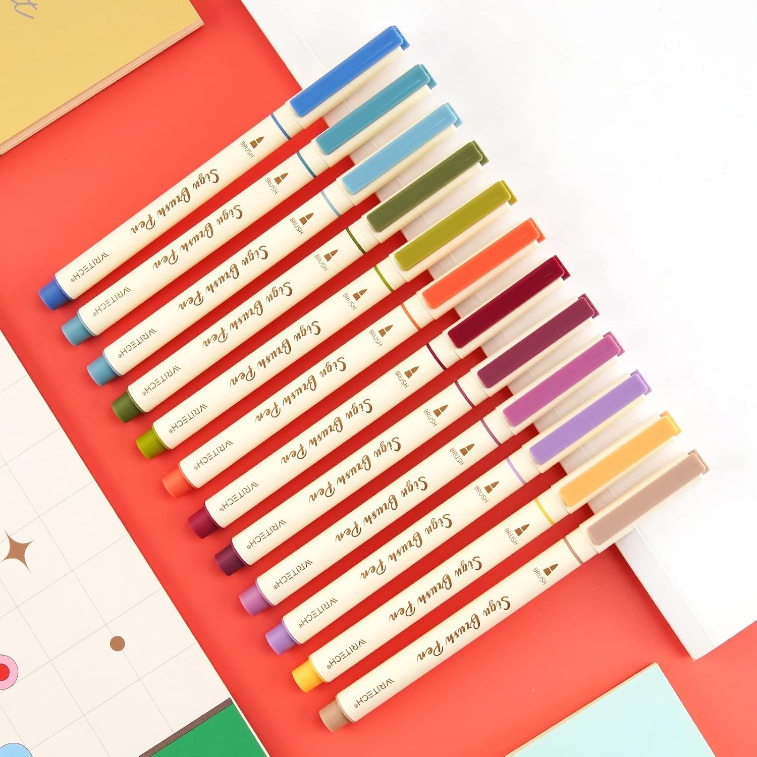 image:imageWRITECH Brush Tip Marker Pens Artist Markers Flexible Tip Water Based 12ct Assorted Colors for Journaling Adult Coloring Hand Lettering Calligraphy Drawing Vibrant ColoredVintage