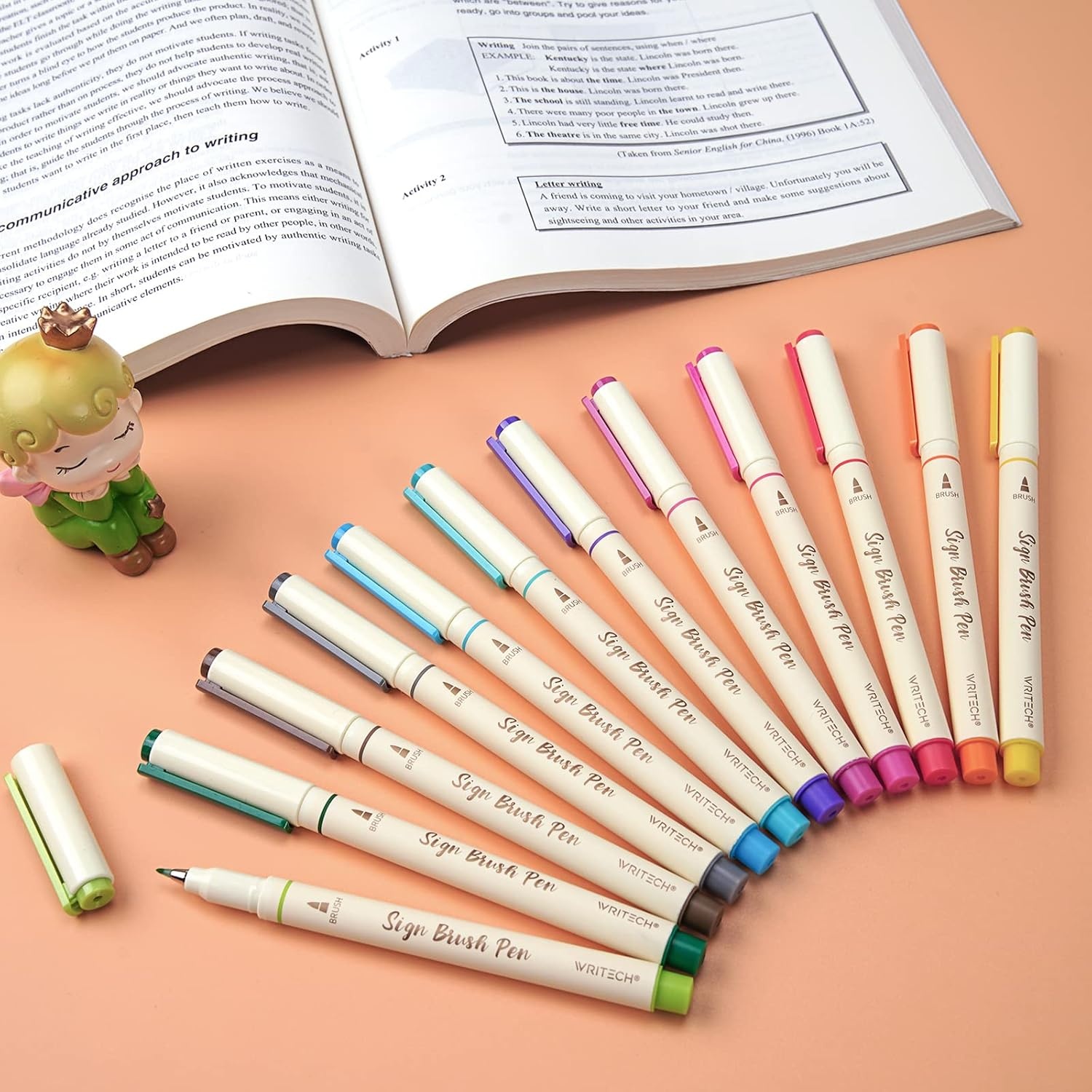 image:imageWRITECH Brush Tip Marker Pens Artist Markers Flexible Tip Water Based 12ct Assorted Colors for Journaling Adult Coloring Hand Lettering Calligraphy Drawing Vibrant ColoredVibrant