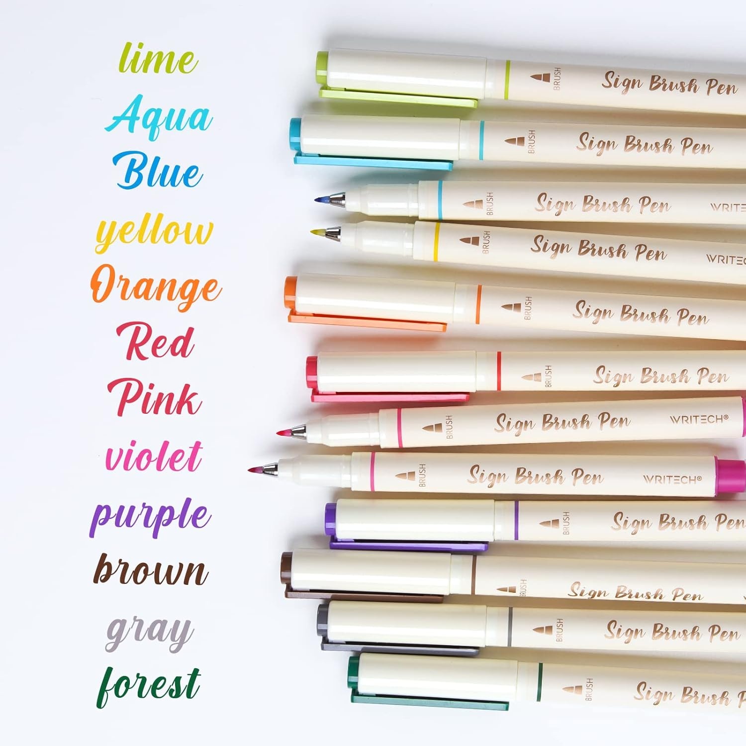image:imageWRITECH Brush Tip Marker Pens Artist Markers Flexible Tip Water Based 12ct Assorted Colors for Journaling Adult Coloring Hand Lettering Calligraphy Drawing Vibrant ColoredVibrant