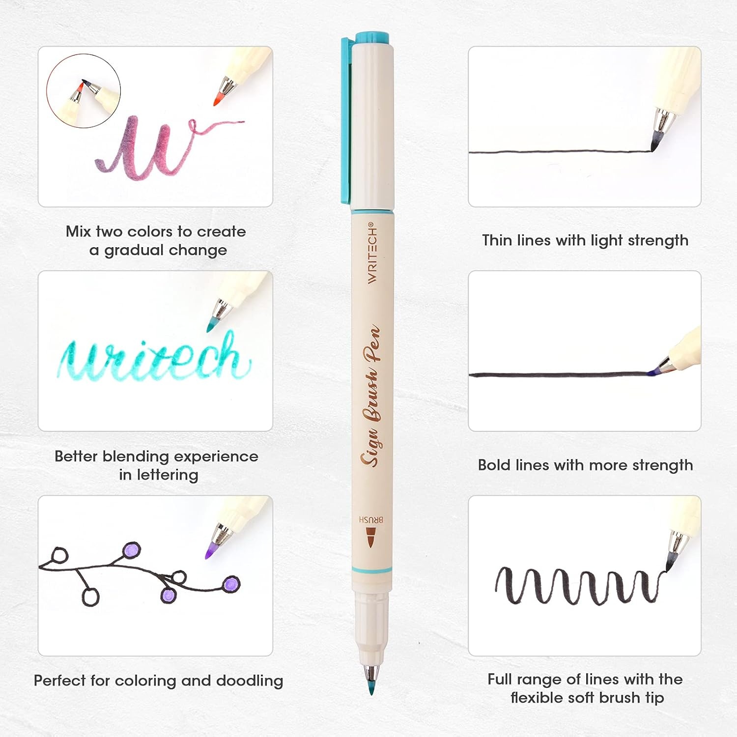 image:imageWRITECH Brush Tip Marker Pens Artist Markers Flexible Tip Water Based 12ct Assorted Colors for Journaling Adult Coloring Hand Lettering Calligraphy Drawing Vibrant ColoredMulticolor