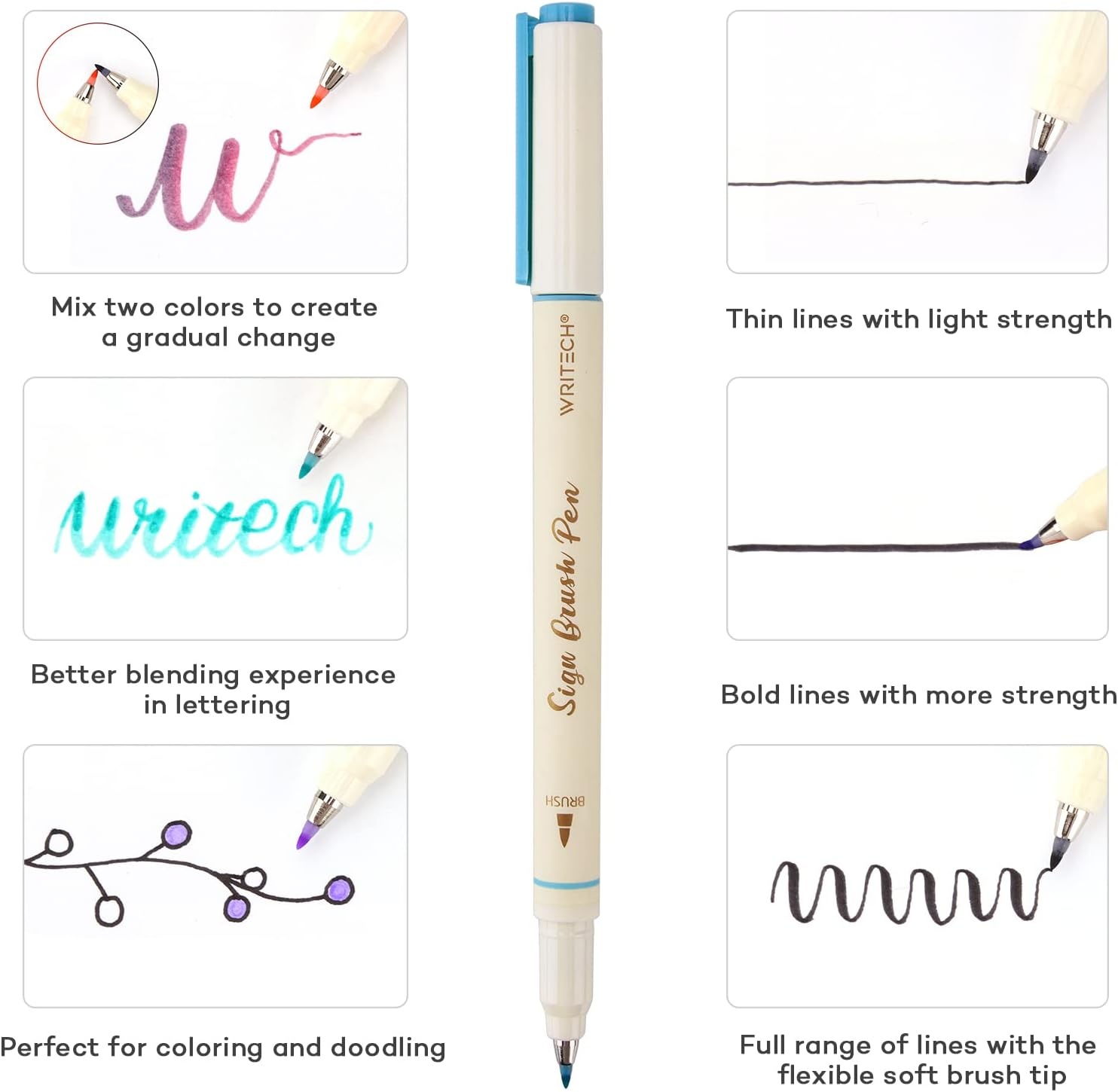 image:imageWRITECH Brush Tip Marker Pens Artist Markers Flexible Tip Water Based 12ct Assorted Colors for Journaling Adult Coloring Hand Lettering Calligraphy Drawing Vibrant ColoredVintage