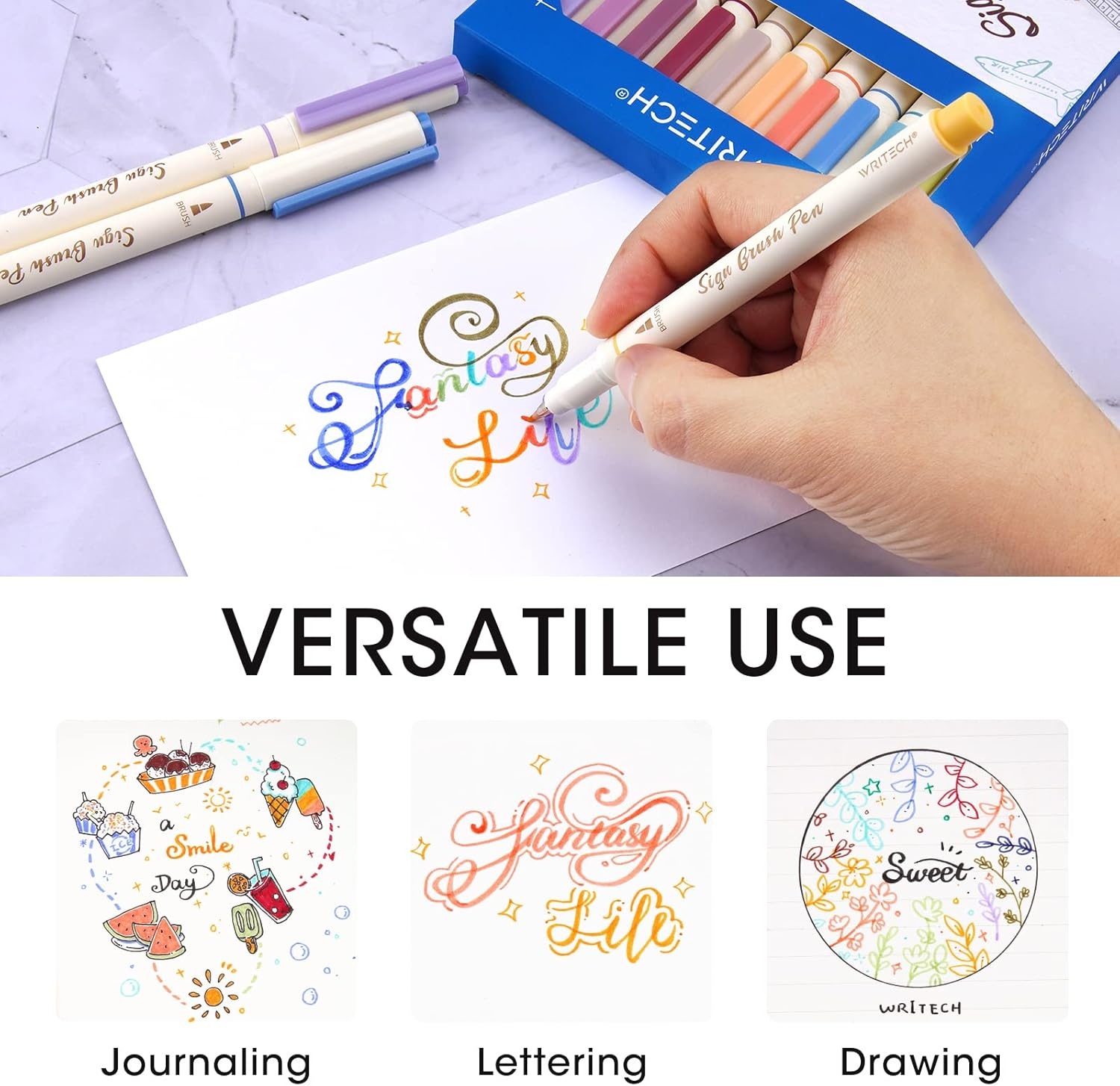 image:imageWRITECH Brush Tip Marker Pens Artist Markers Flexible Tip Water Based 12ct Assorted Colors for Journaling Adult Coloring Hand Lettering Calligraphy Drawing Vibrant ColoredVintage