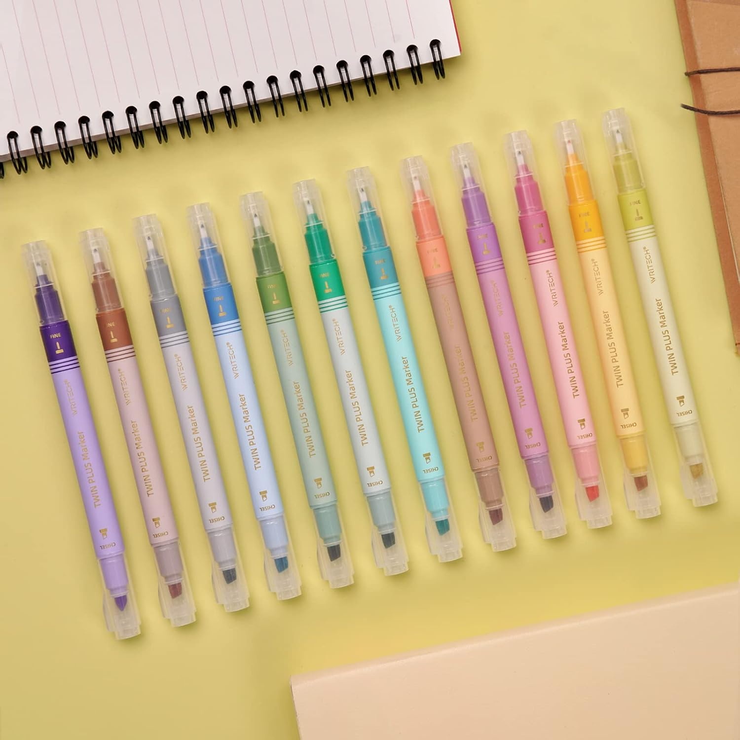 image:imageWRITECH Dual Tip Highlighter Markers Aesthetic Fine amp Chisel Tip Pastel Vintage Marker Multicolor Pens Pack No Bleed amp Smear for Bible Highlighting Journaling Assorted Colors 12ctMulticolor