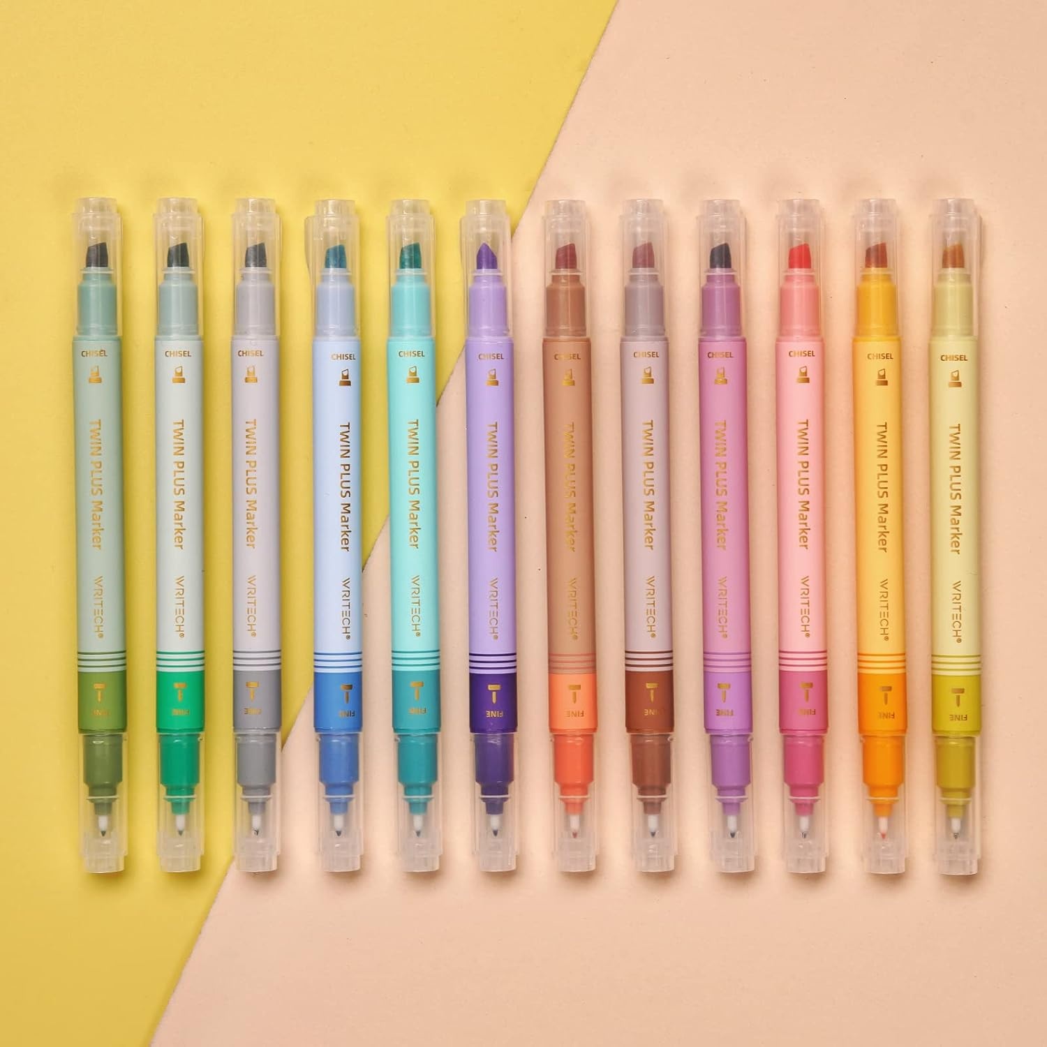 image:imageWRITECH Dual Tip Highlighter Markers Aesthetic Fine amp Chisel Tip Pastel Vintage Marker Multicolor Pens Pack No Bleed amp Smear for Bible Highlighting Journaling Assorted Colors 12ctMulticolor