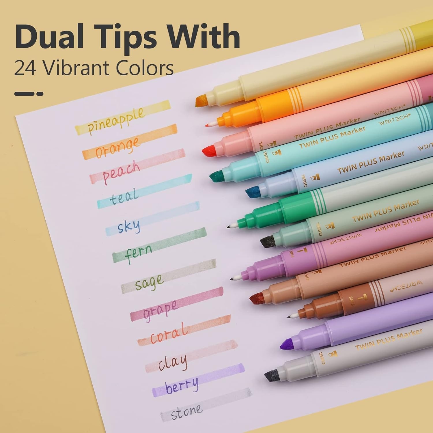 image:imageWRITECH Dual Tip Highlighter Markers Aesthetic Fine amp Chisel Tip Pastel Vintage Marker Multicolor Pens Pack No Bleed amp Smear for Bible Highlighting Journaling Assorted Colors 12ctMulticolor