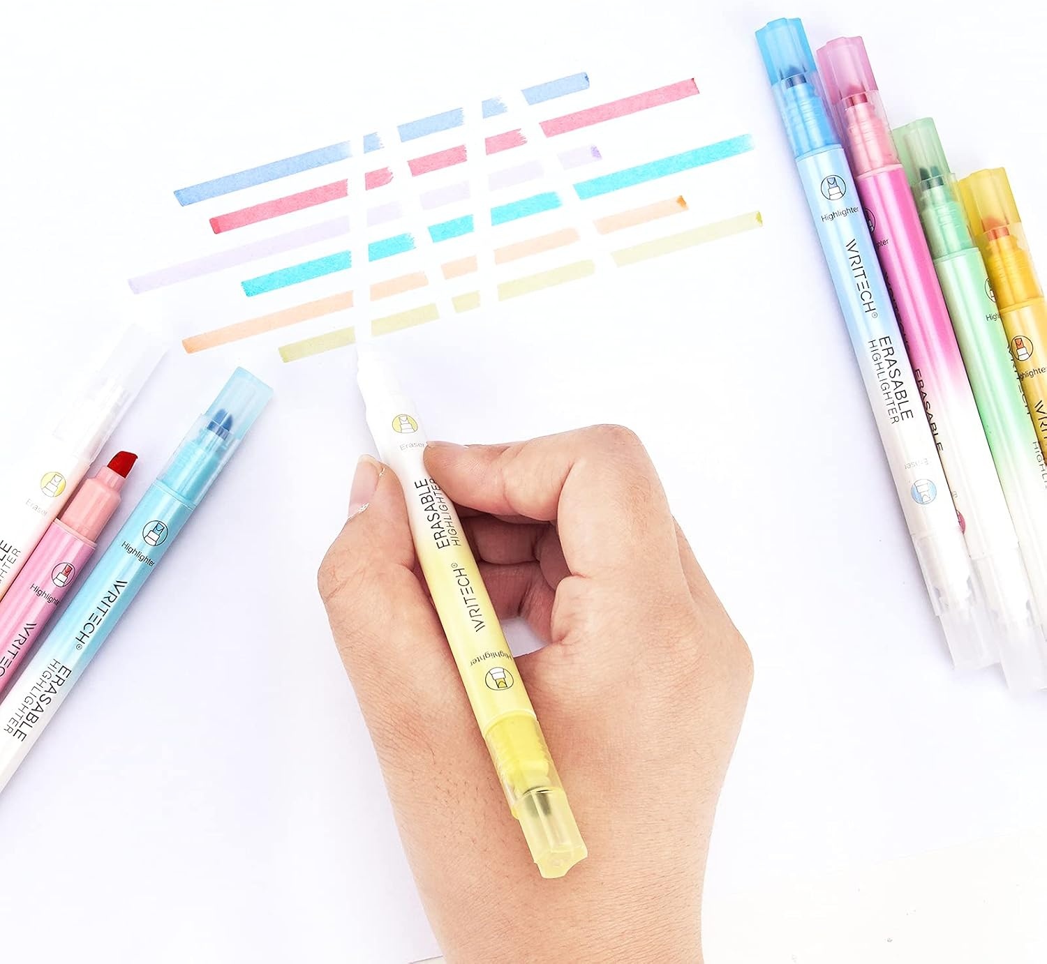 image:imageWRITECH Erasable Highlighters Chisel Tip Smooth Writing No Bleed Double Head Highlighter for Highlighting and Marking Assorted Colors 12 Count12