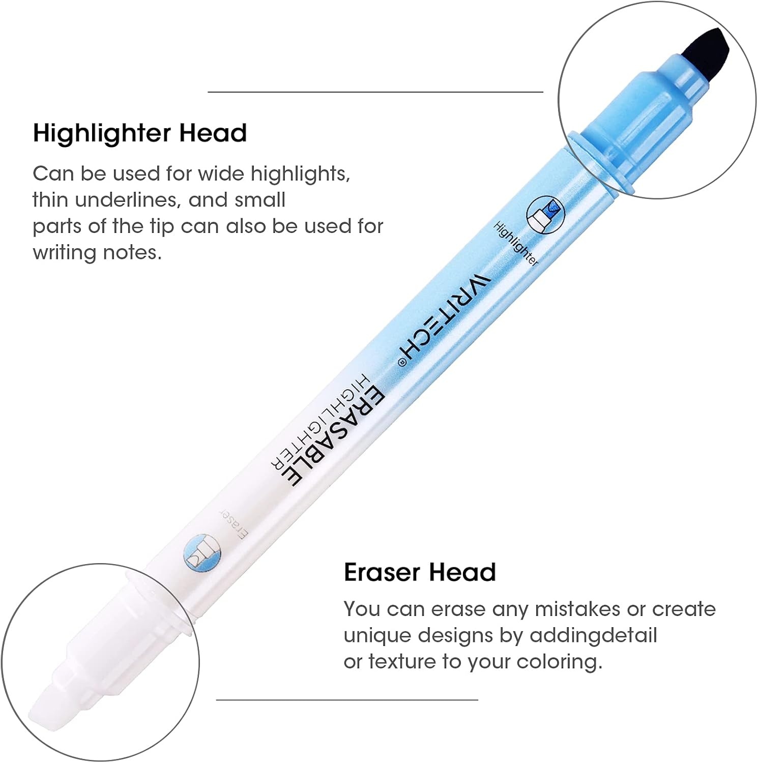 image:imageWRITECH Erasable Highlighters Chisel Tip Smooth Writing No Bleed Double Head Highlighter for Highlighting and Marking Assorted Colors 12 Count12