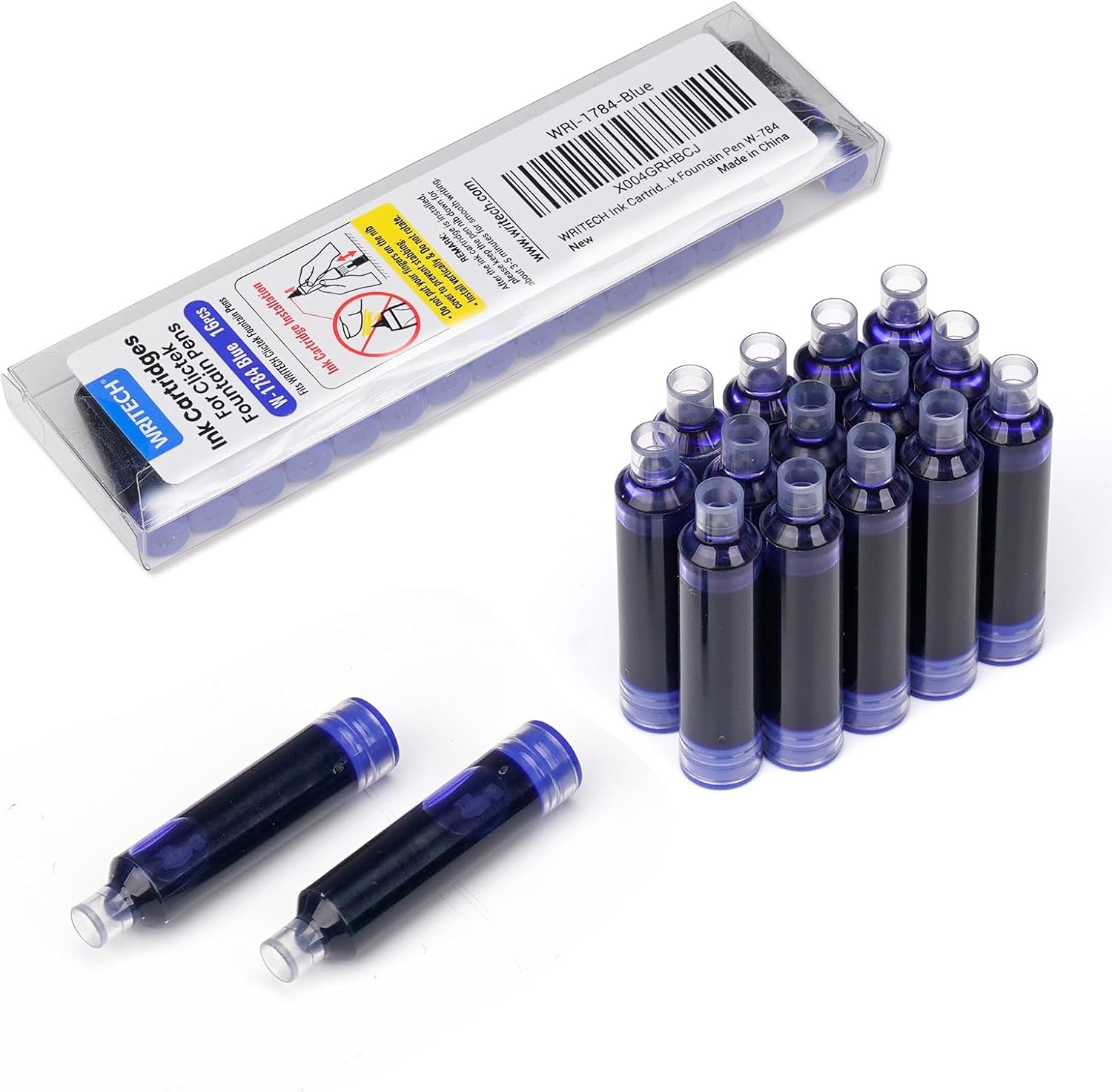 image:imageWRITECH Fountain Pen Fine Nib Retractable Black Ink Pens Set Includes 5 Ink Cartridges Smooth Writing for Calligraphy Sketching Journaling Gift Purple16ct Blue Cartridges