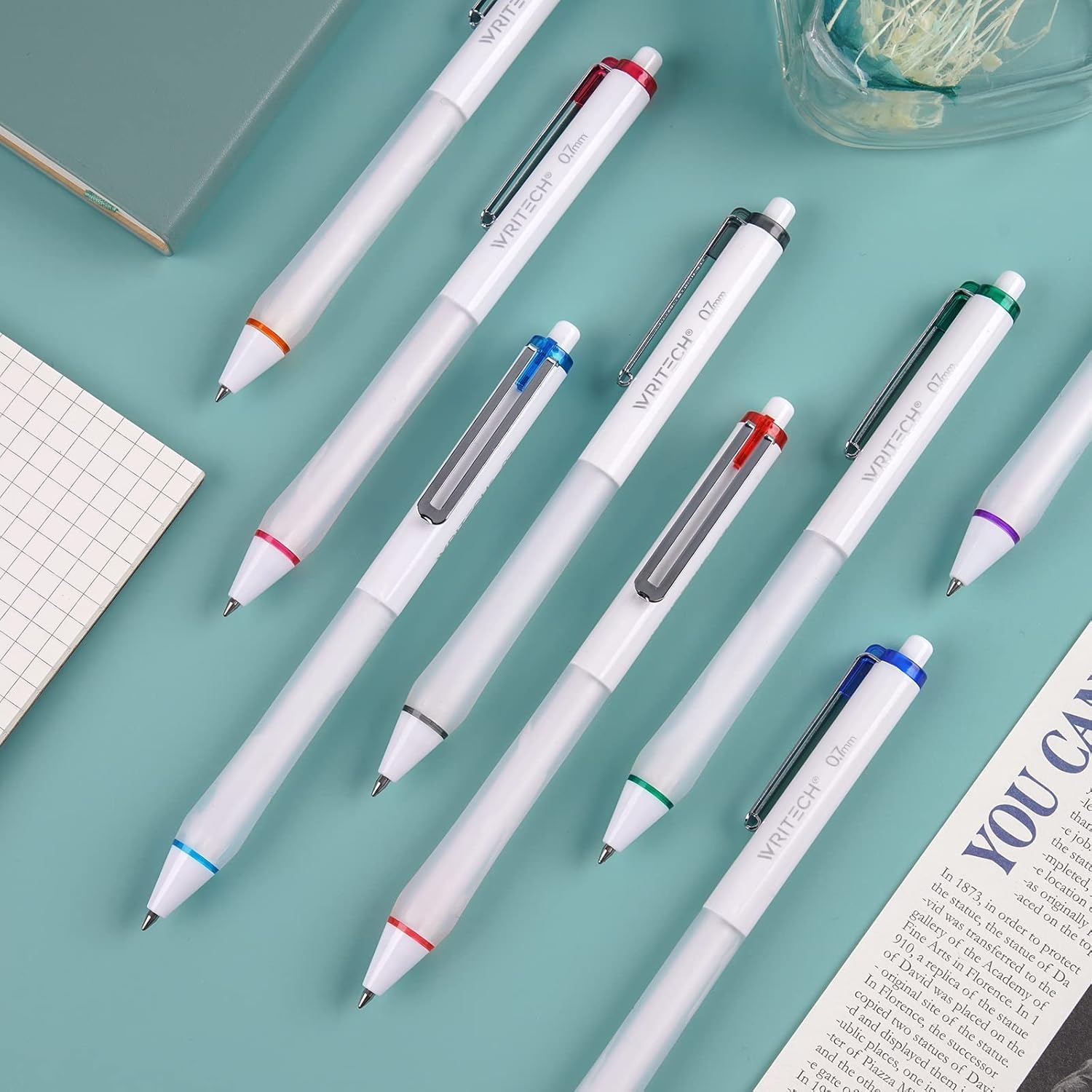 image:imageWRITECH Gel Ink Retractable Pens Assorted Colors Ink 07mm Medium Point Pen Set Smooth Writing Multi Colored No Bleed Pens Bulk for Journaling 8ctMulticolor