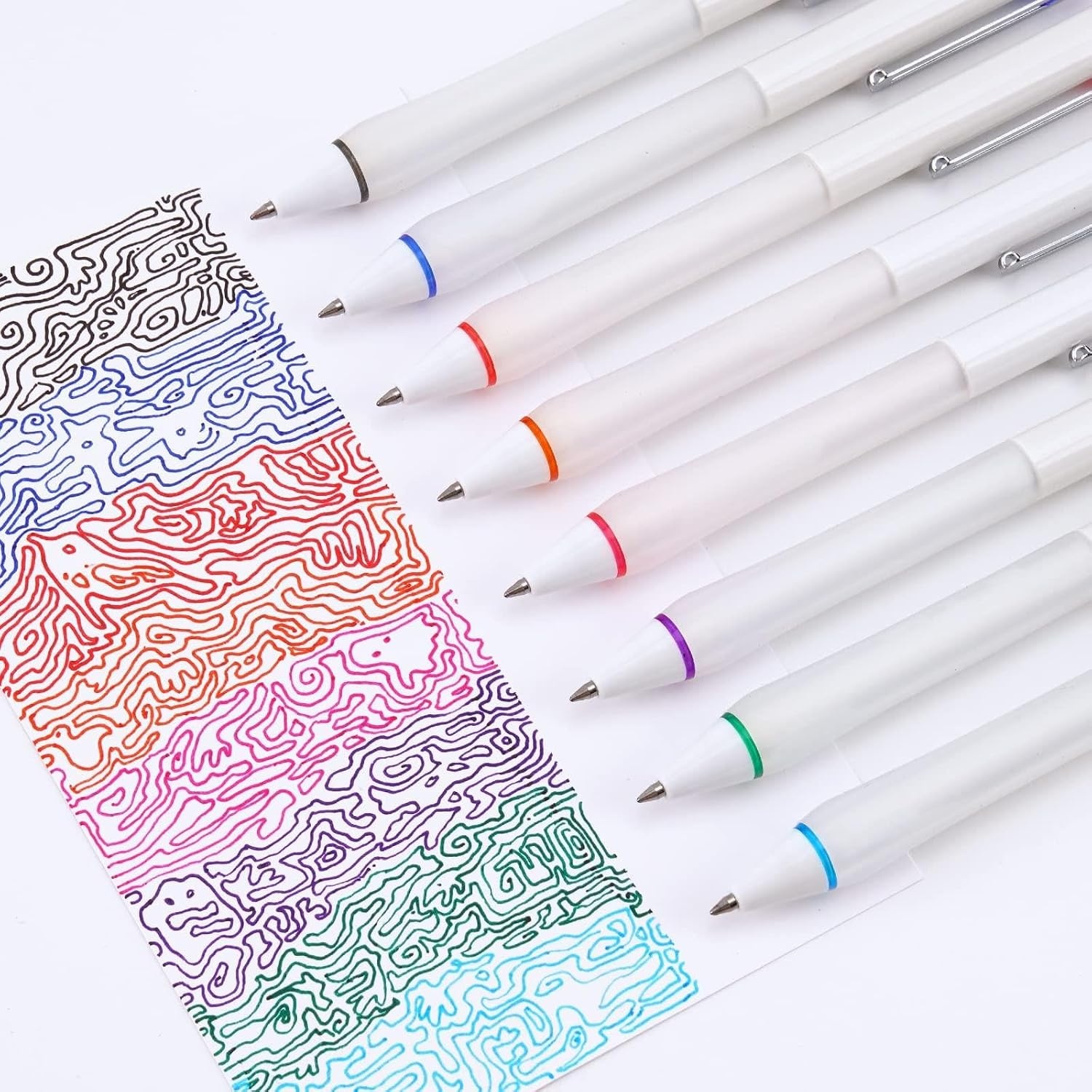 image:imageWRITECH Gel Ink Retractable Pens Assorted Colors Ink 07mm Medium Point Pen Set Smooth Writing Multi Colored No Bleed Pens Bulk for Journaling 8ctMulticolor