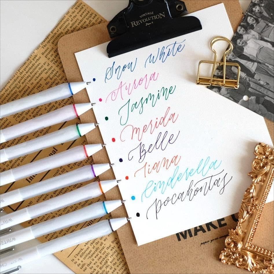 image:imageWRITECH Gel Ink Retractable Pens Assorted Colors Ink 07mm Medium Point Pen Set Smooth Writing Multi Colored No Bleed Pens Bulk for Journaling 8ctMulticolor