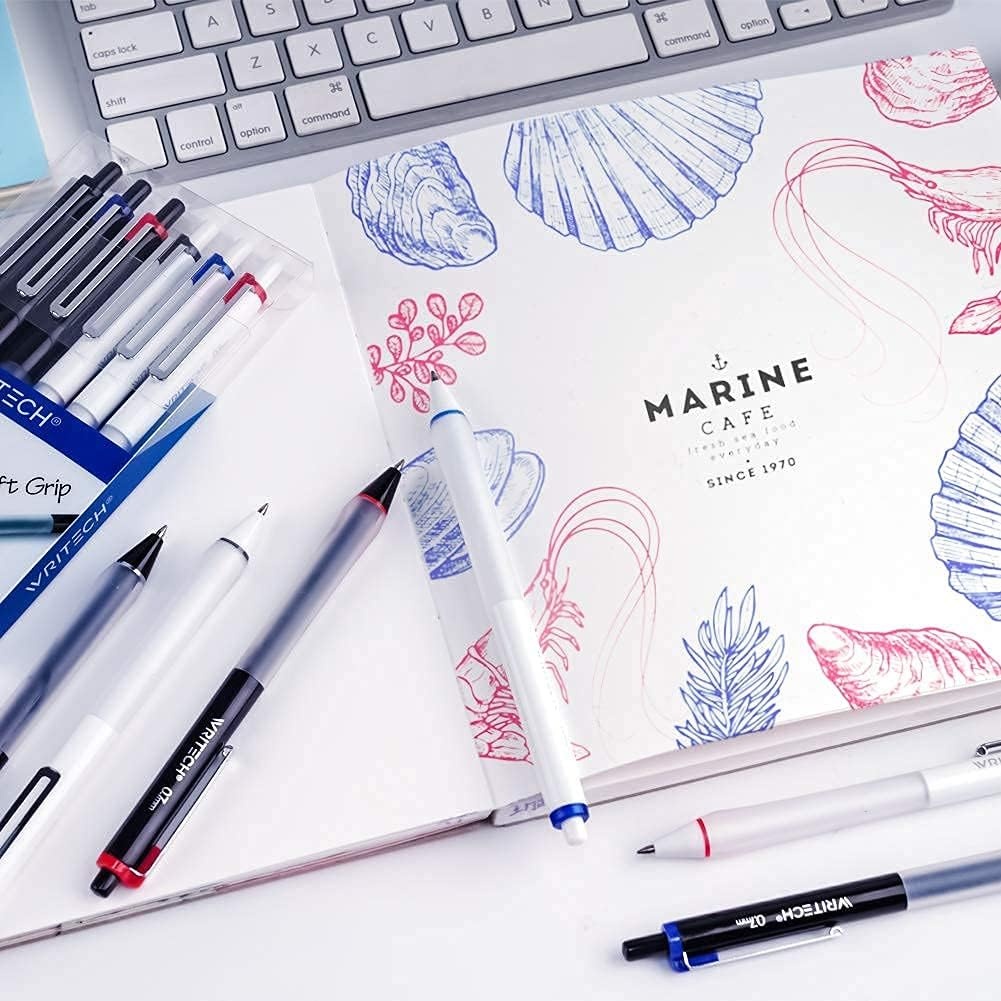 image:imageWRITECH Gel Ink Retractable Pens Assorted Colors Ink 07mm Medium Point Pen Set Smooth Writing Multi Colored No Bleed Pens Bulk for Journaling 8ctRed