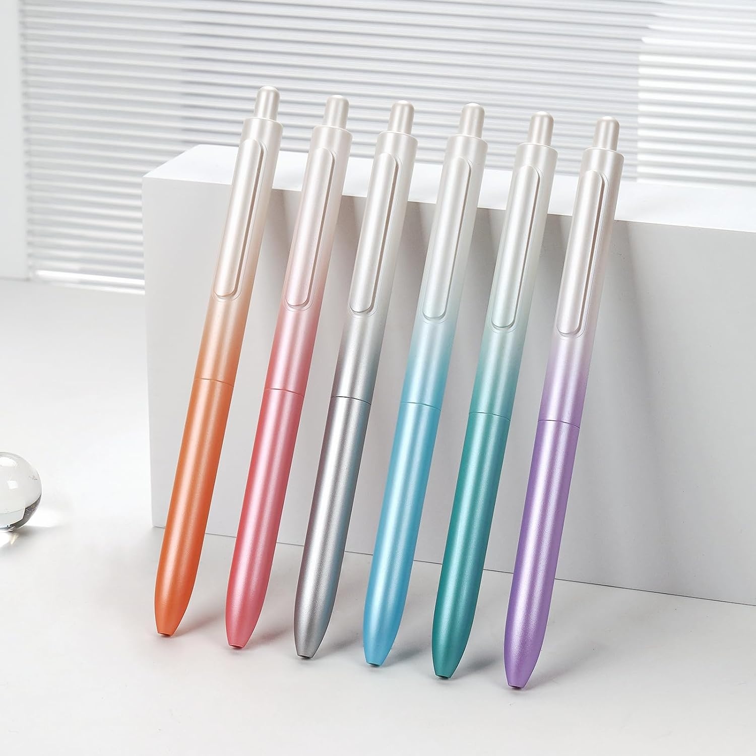 image:imageWRITECH Gel Pens Assorted Colors 05mm Fine Point Retractable Multi Colored Ink 6ct Smooth Writing No Bleed with Aesthetic Gradient Color Pen Barrel for Journaling Coloring Drawing