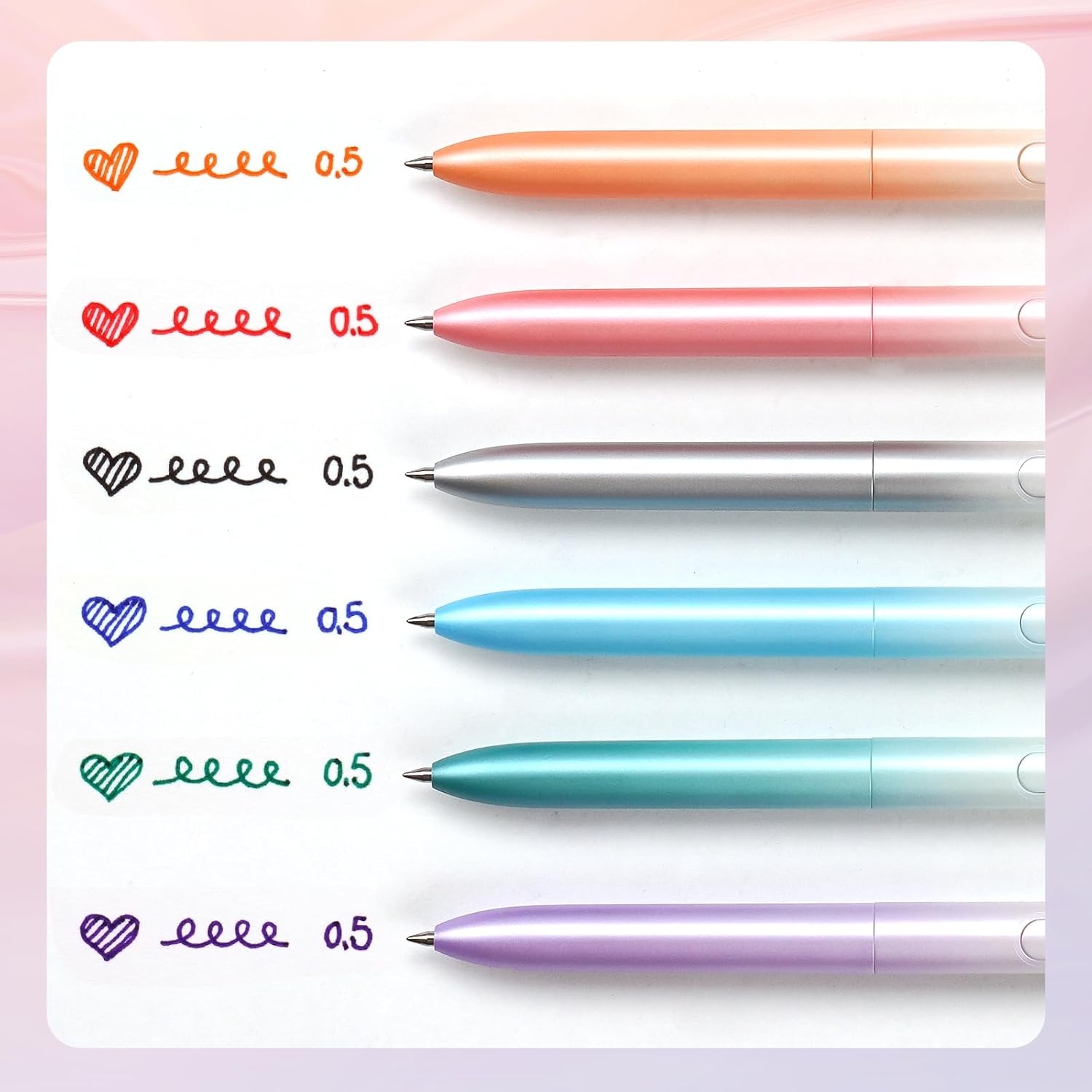 image:imageWRITECH Gel Pens Assorted Colors 05mm Fine Point Retractable Multi Colored Ink 6ct Smooth Writing No Bleed with Aesthetic Gradient Color Pen Barrel for Journaling Coloring Drawing