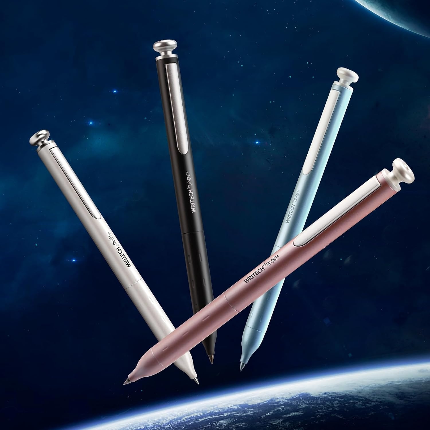 image:imageWRITECH Gel Pens Fine Point Premium Metal Barrel Retractable 07mm Black Ink Pen 2ct with 2 Refills No Smear amp Bleed Quick Dry Smooth Writing Silent Click Luxury UpGelBlue Pink