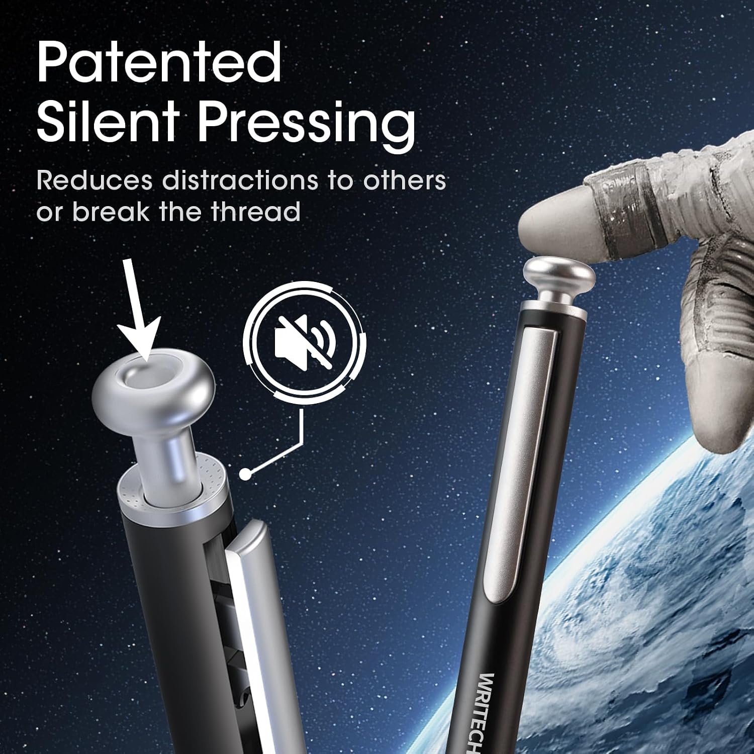 image:imageWRITECH Gel Pens Fine Point Premium Metal Barrel Retractable 07mm Black Ink Pen 2ct with 2 Refills No Smear amp Bleed Quick Dry Smooth Writing Silent Click Luxury UpGelBlack White