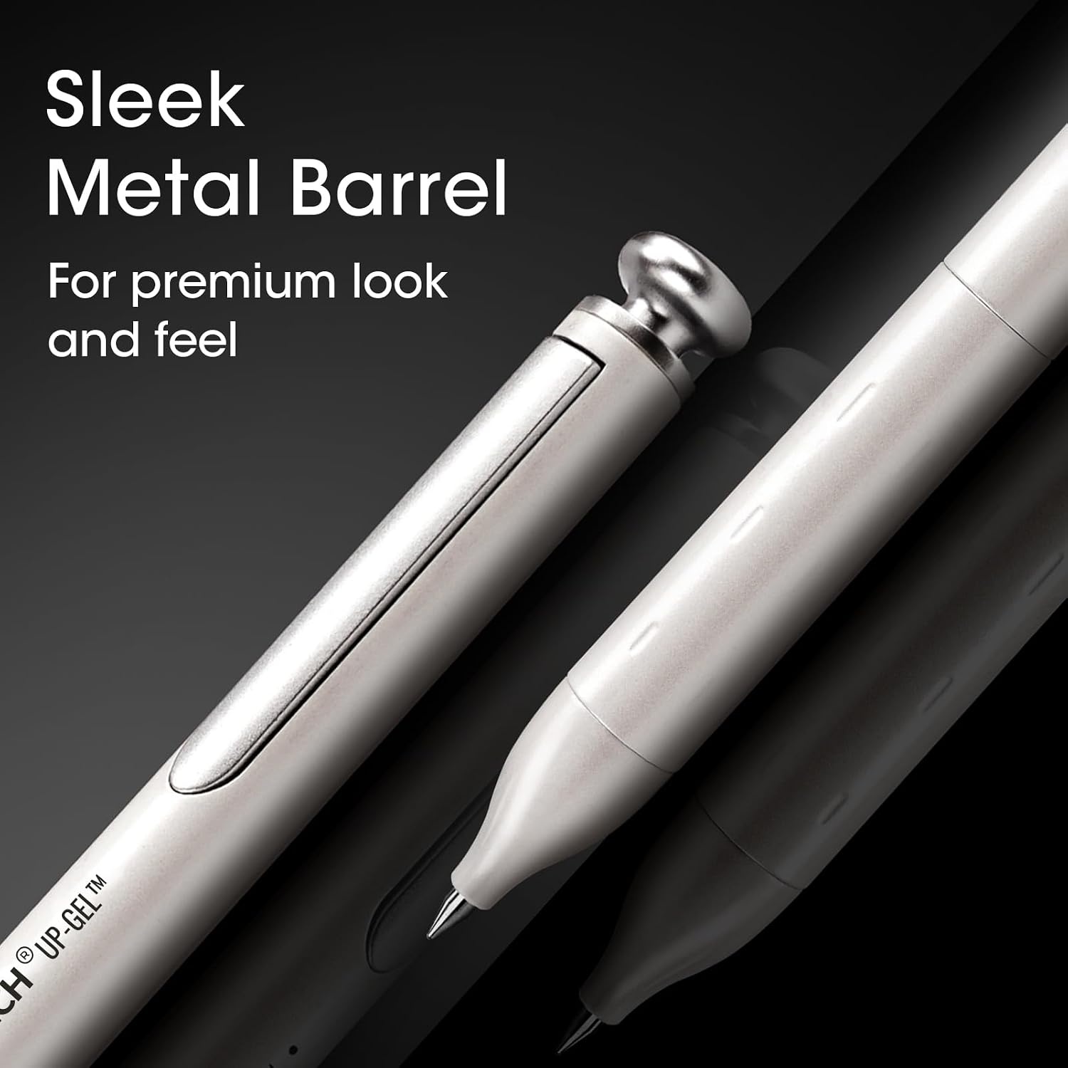 image:imageWRITECH Gel Pens Fine Point Premium Metal Barrel Retractable 07mm Black Ink Pen 2ct with 2 Refills No Smear amp Bleed Quick Dry Smooth Writing Silent Click Luxury UpGelBlack White