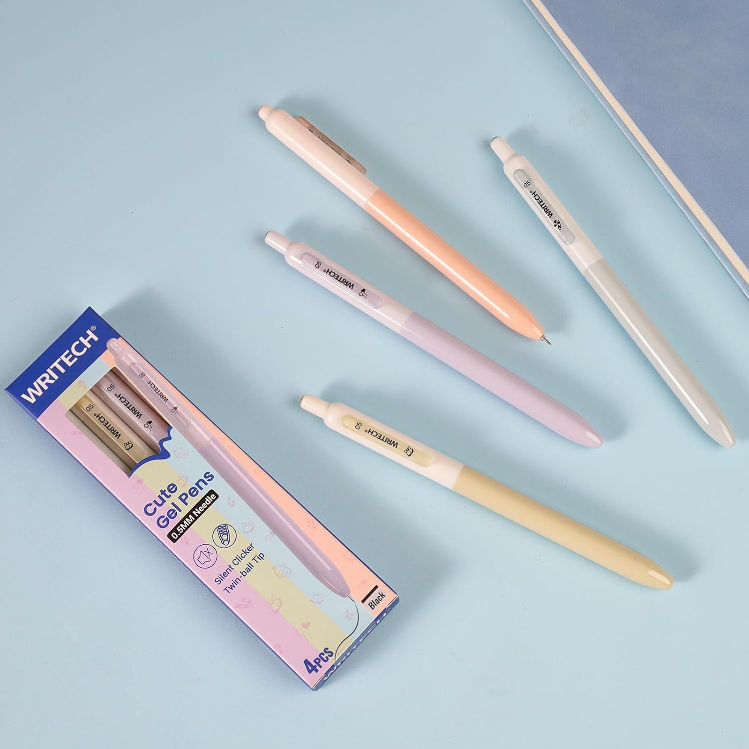 image:imageWRITECH Gel Pens Fine Point Retractable 05mm Blue Ink Silent Click Extra Fine No Smear Smudge Smooth Writing Pen 8ct Bullet Tip Non Bleed for JournalingBlack4ct