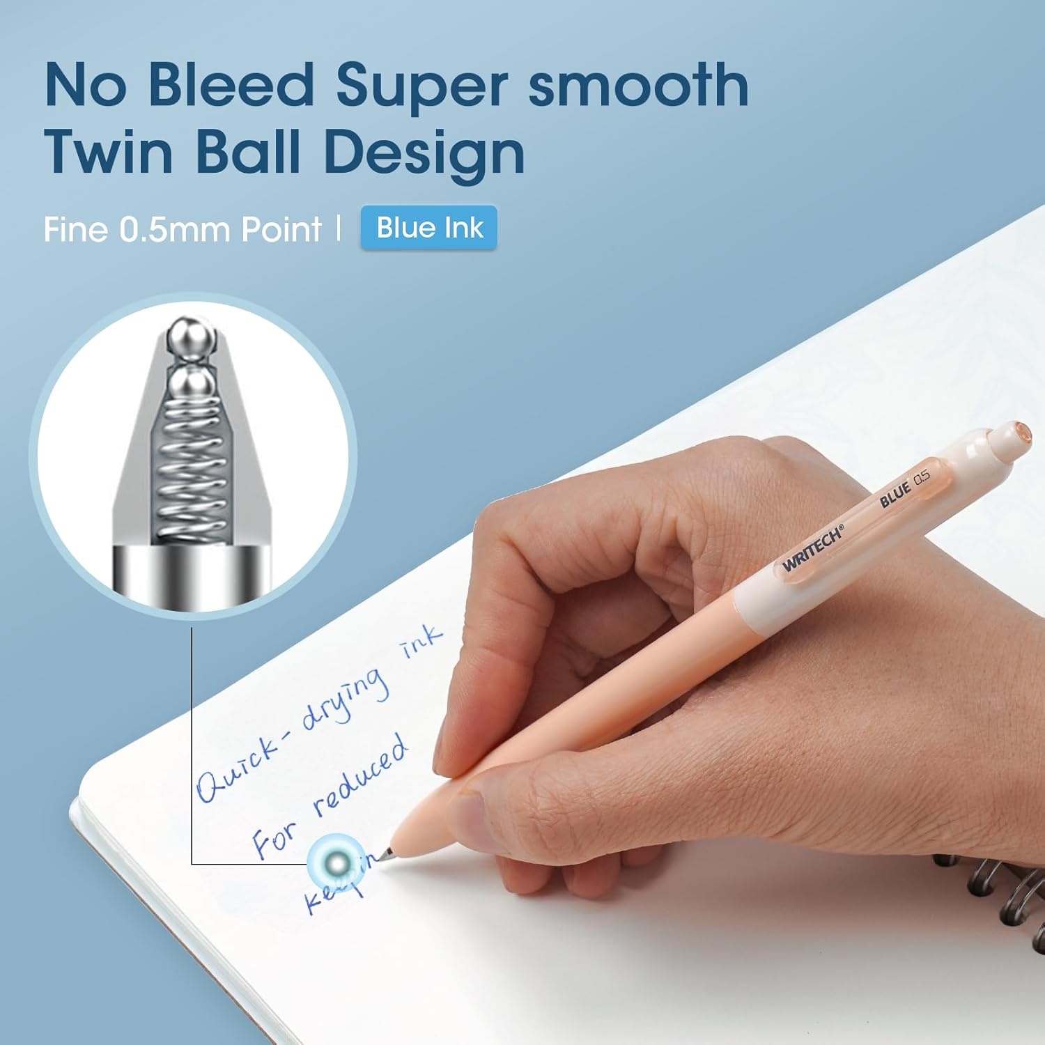image:imageWRITECH Gel Pens Fine Point Retractable 05mm Blue Ink Silent Click Extra Fine No Smear Smudge Smooth Writing Pen 8ct Bullet Tip Non Bleed for JournalingBlue