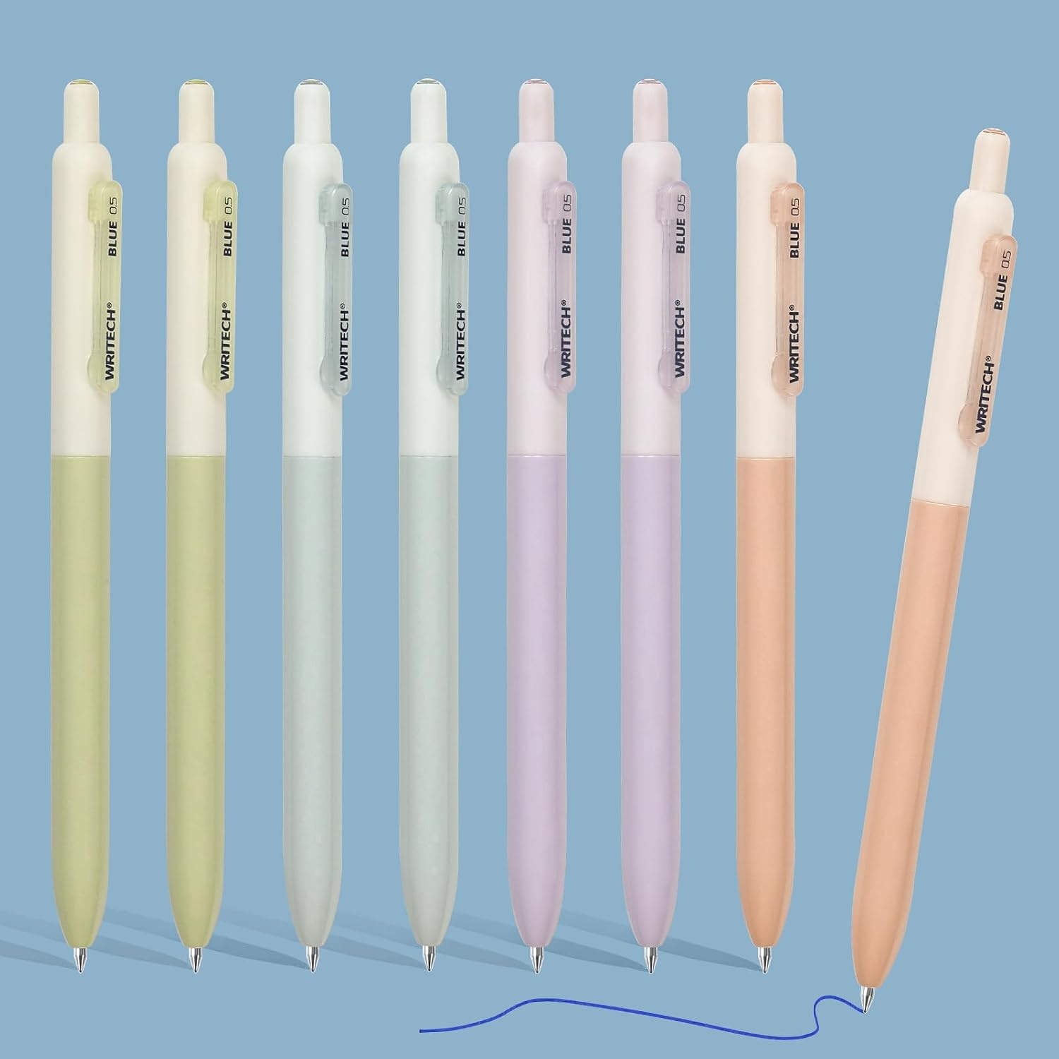 image:imageWRITECH Gel Pens Fine Point Retractable 05mm Blue Ink Silent Click Extra Fine No Smear Smudge Smooth Writing Pen 8ct Bullet Tip Non Bleed for JournalingBlue