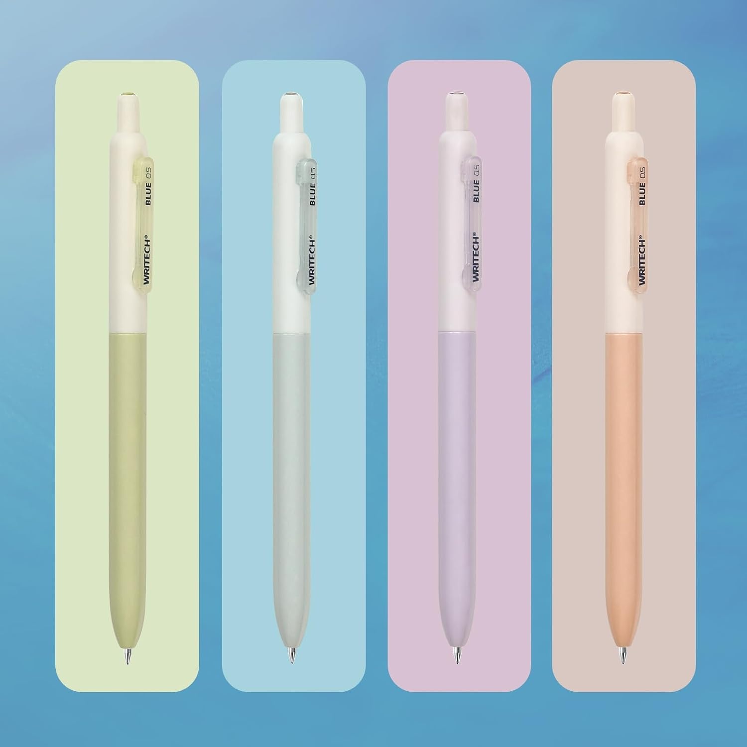 image:imageWRITECH Gel Pens Fine Point Retractable 05mm Blue Ink Silent Click Extra Fine No Smear Smudge Smooth Writing Pen 8ct Bullet Tip Non Bleed for JournalingBlue