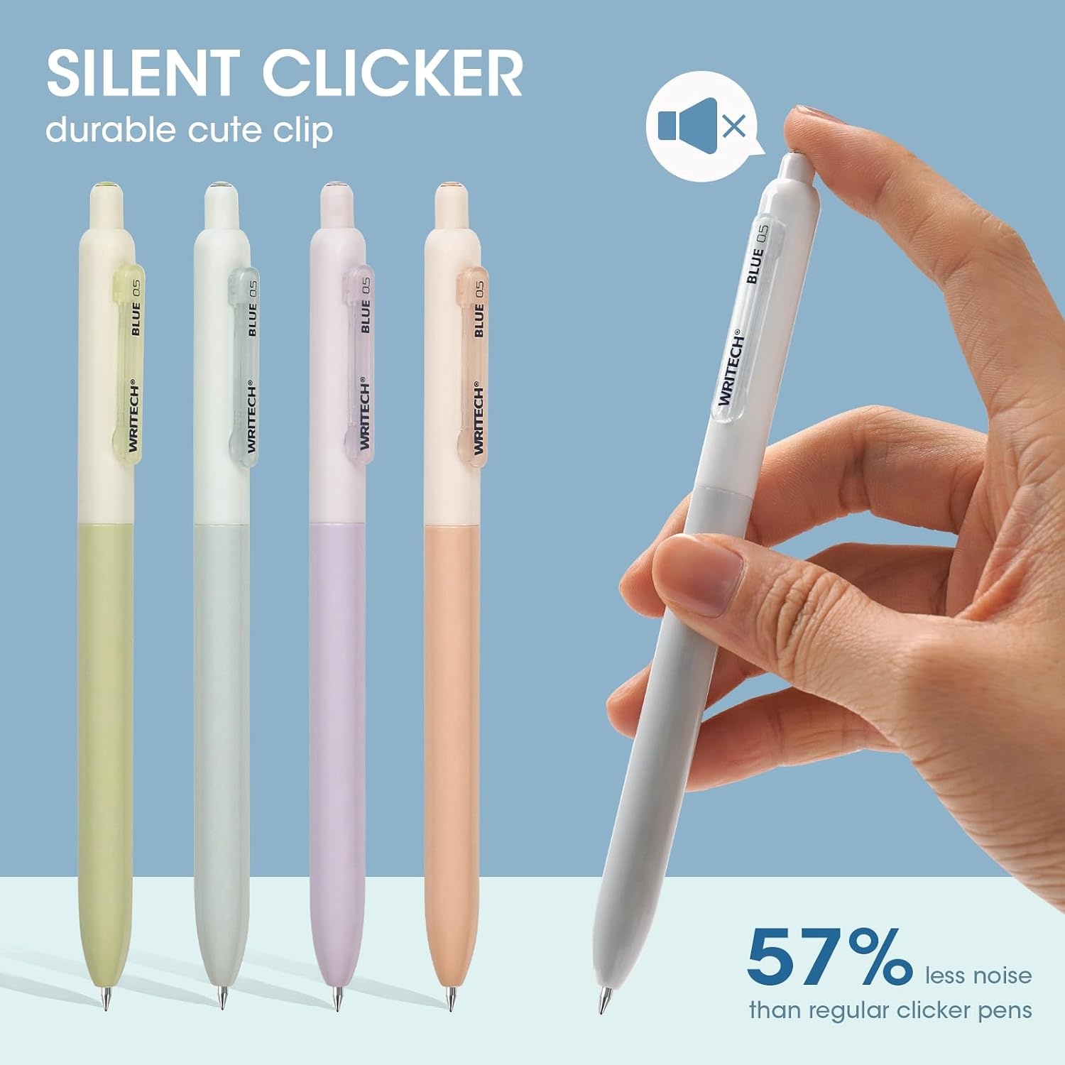 image:imageWRITECH Gel Pens Fine Point Retractable 05mm Blue Ink Silent Click Extra Fine No Smear Smudge Smooth Writing Pen 8ct Bullet Tip Non Bleed for JournalingBlue