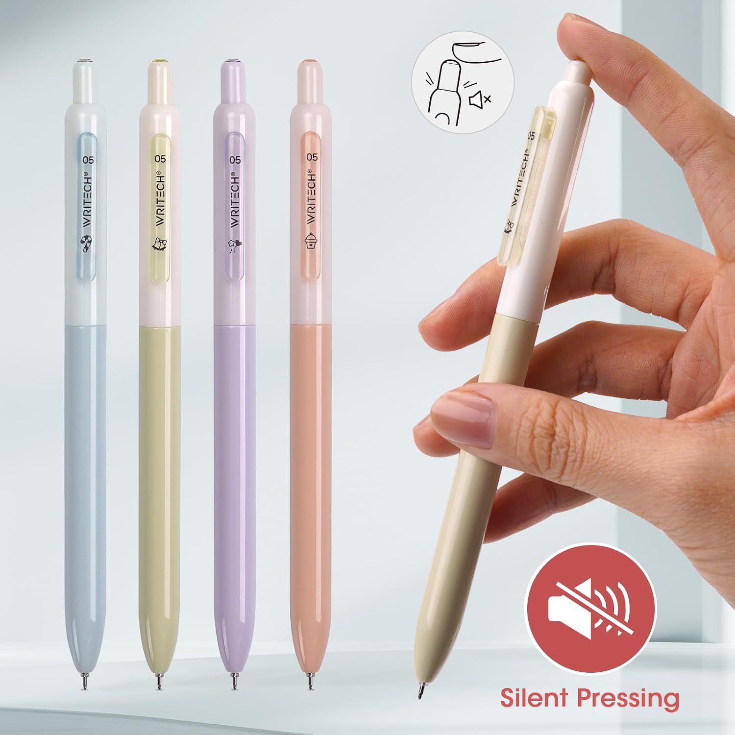 image:imageWRITECH Gel Pens Fine Point Retractable 05mm Blue Ink Silent Click Extra Fine No Smear Smudge Smooth Writing Pen 8ct Bullet Tip Non Bleed for JournalingBlack4ct
