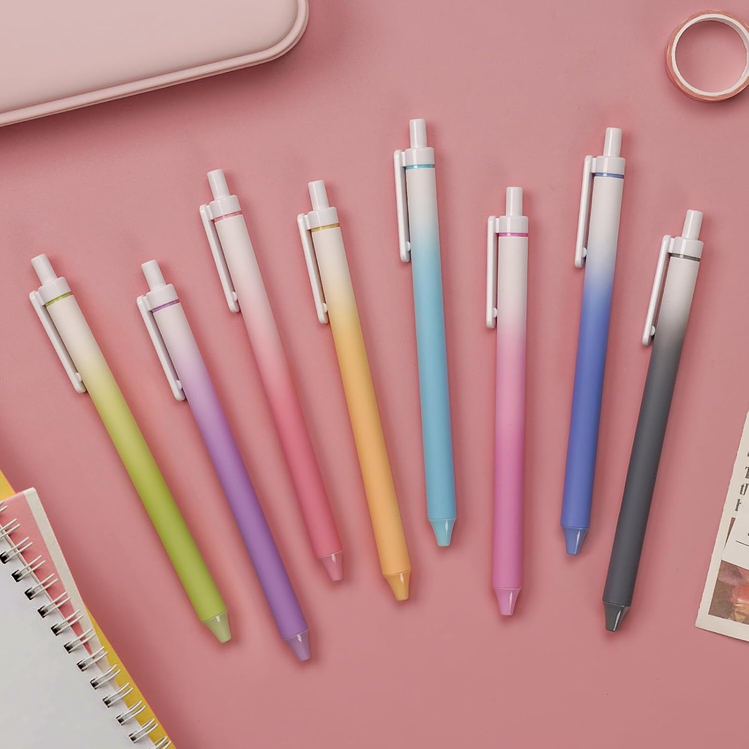 image:imageWRITECH Gel Pens Fine Point Retractable Assorted Color Ink Pen Smooth Writing 8ct Multi Colored 07mm Medium Point for Journaling Coloring No Bleed amp Smudge amp Smear Gradient Barrel1 Count Pack of 8