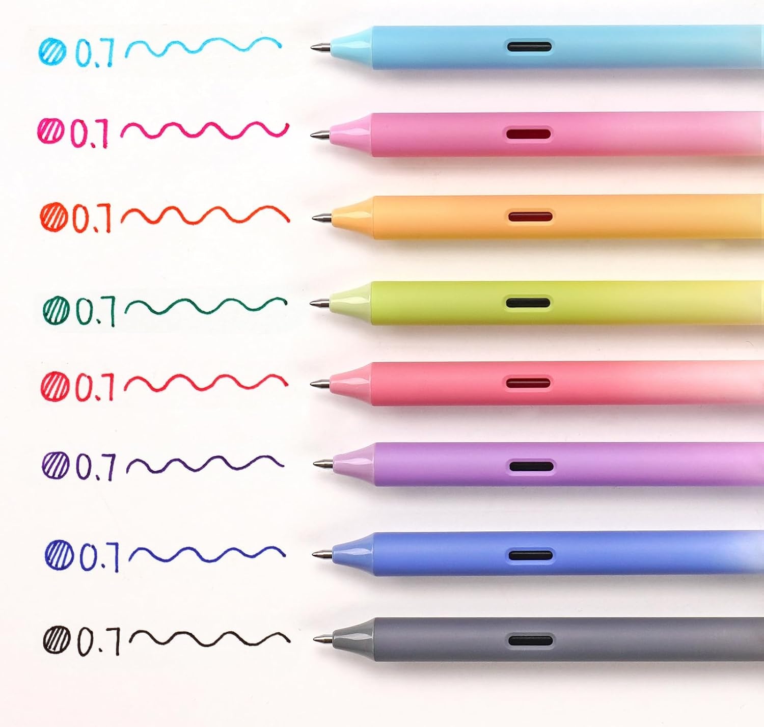 image:imageWRITECH Gel Pens Fine Point Retractable Assorted Color Ink Pen Smooth Writing 8ct Multi Colored 07mm Medium Point for Journaling Coloring No Bleed amp Smudge amp Smear Gradient Barrel1 Count Pack of 8