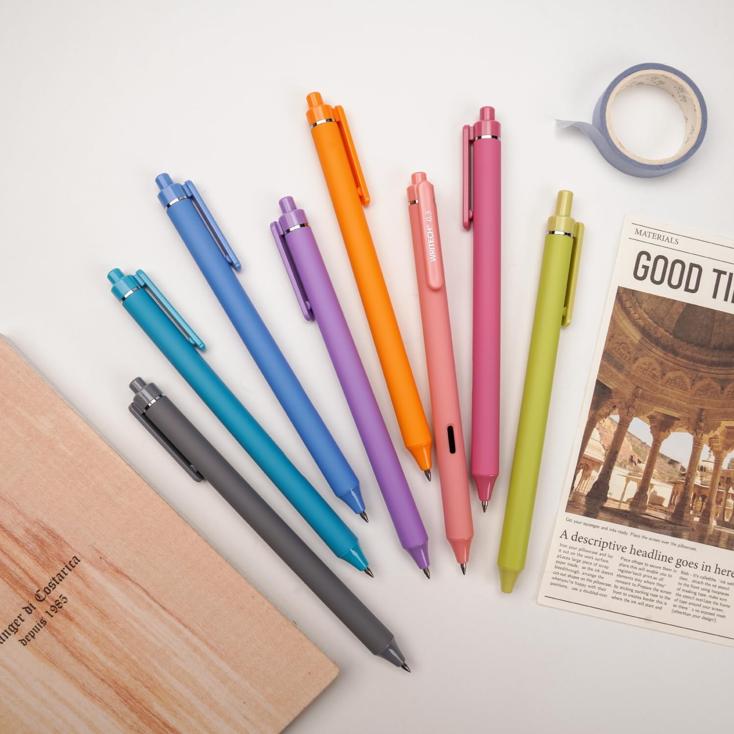 image:imageWRITECH Gel Pens Fine Point Retractable Pen 8ct Vintage Ink Colors 05mm Multi Colored for Smooth Writing Journaling Assorted Coloring Note Taking No Bleed amp Smear amp Smudge Vacation Set