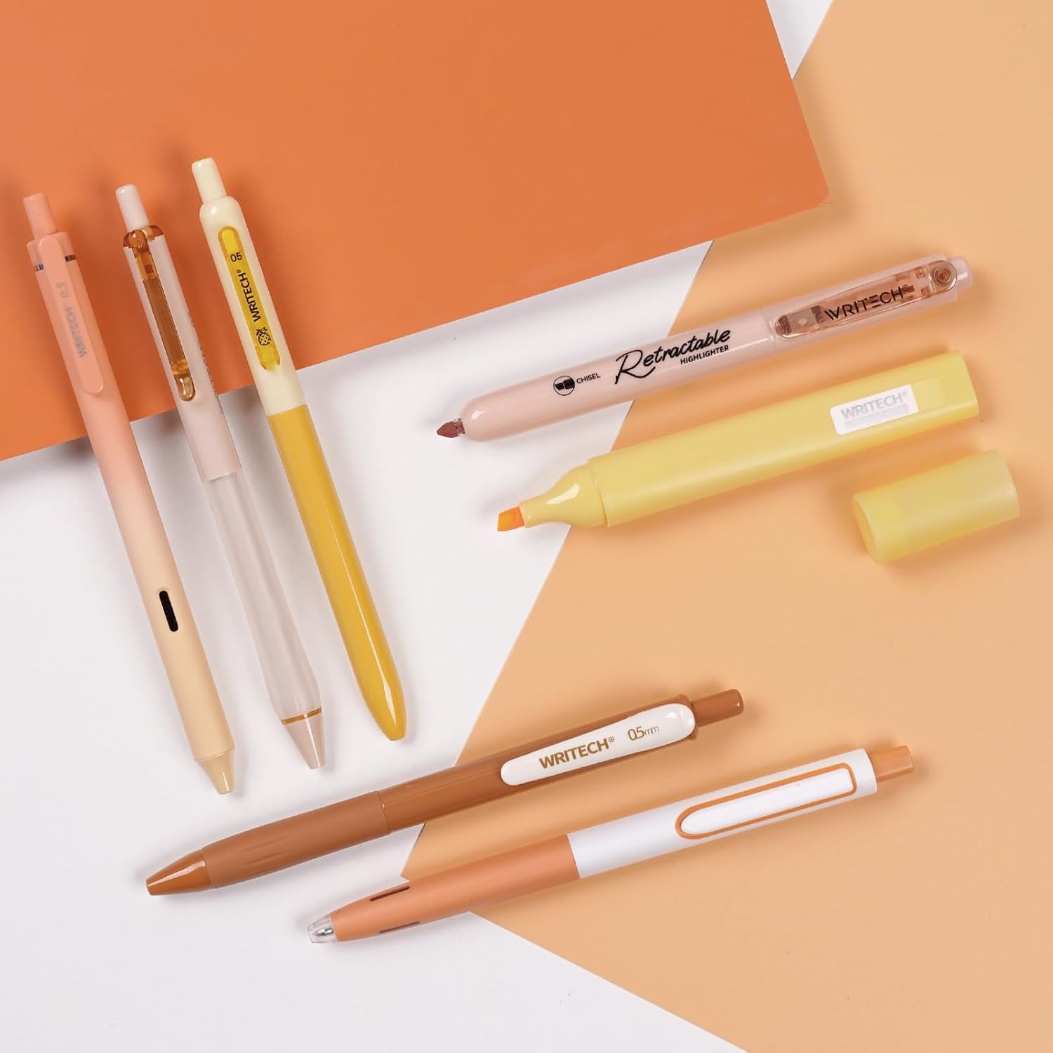 image:imageWRITECH Gel Pens Journaling Highlighters Journal Set Aesthetic Assorted Pastel Color Ink 05mm Fine Point Retractable 07mm Black Pen Smooth Writing Drawing No Bleed 7ct PurpleOrange