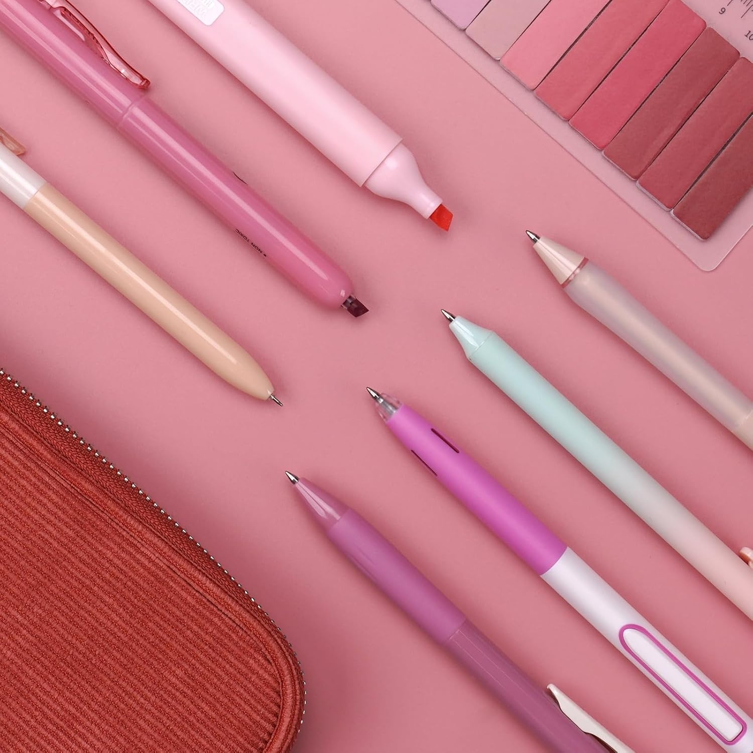 image:imageWRITECH Gel Pens Journaling Highlighters Journal Set Aesthetic Assorted Pastel Color Ink 05mm Fine Point Retractable 07mm Black Pen Smooth Writing Drawing No Bleed 7ct PurplePink