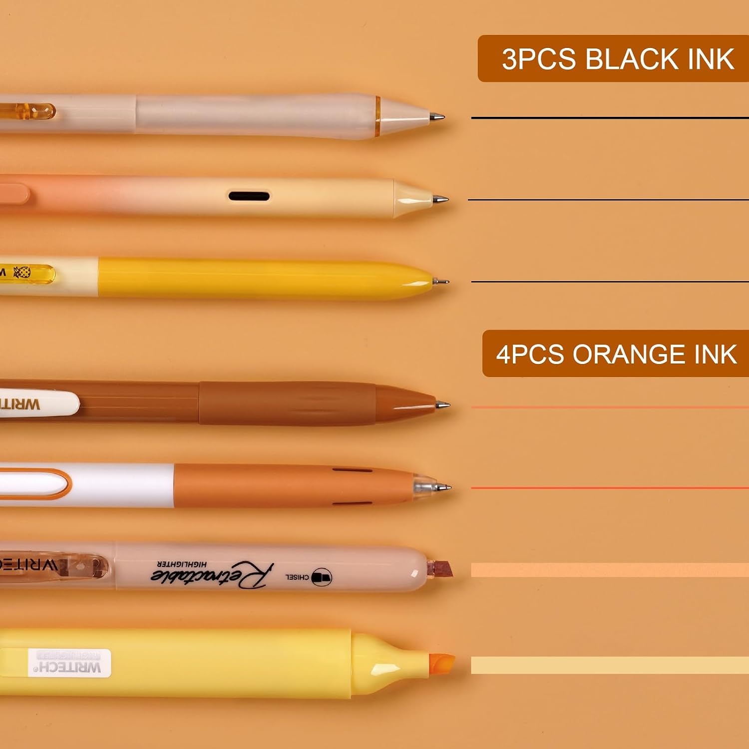 image:imageWRITECH Gel Pens Journaling Highlighters Journal Set Aesthetic Assorted Pastel Color Ink 05mm Fine Point Retractable 07mm Black Pen Smooth Writing Drawing No Bleed 7ct PurpleOrange