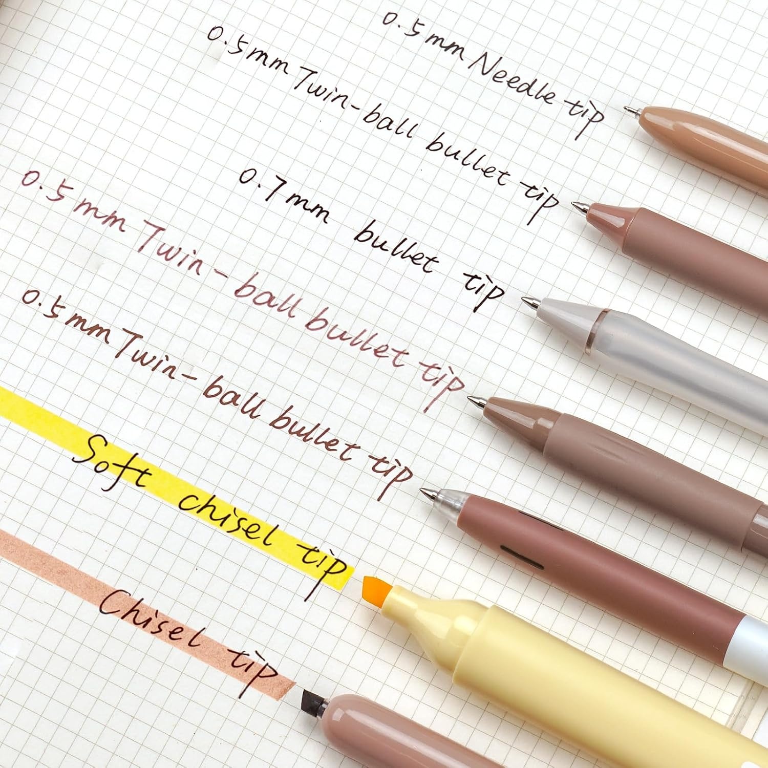 image:imageWRITECH Gel Pens Journaling Highlighters Journal Set Aesthetic Assorted Pastel Color Ink 05mm Fine Point Retractable 07mm Black Pen Smooth Writing Drawing No Bleed 7ct PurpleBrown
