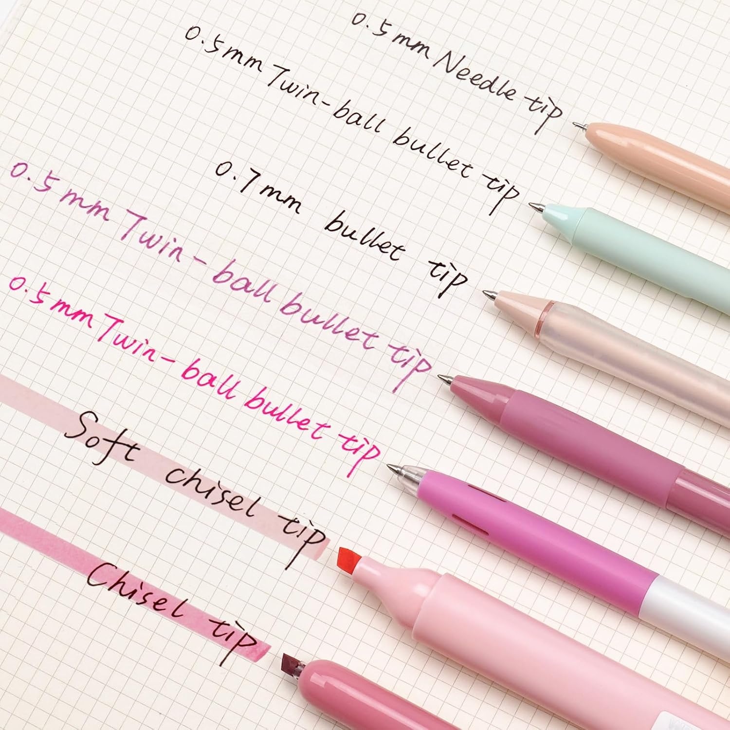 image:imageWRITECH Gel Pens Journaling Highlighters Journal Set Aesthetic Assorted Pastel Color Ink 05mm Fine Point Retractable 07mm Black Pen Smooth Writing Drawing No Bleed 7ct PurplePink