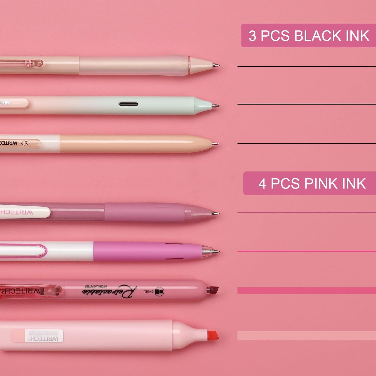 image:imageWRITECH Gel Pens Journaling Highlighters Journal Set Aesthetic Assorted Pastel Color Ink 05mm Fine Point Retractable 07mm Black Pen Smooth Writing Drawing No Bleed 7ct PurplePink