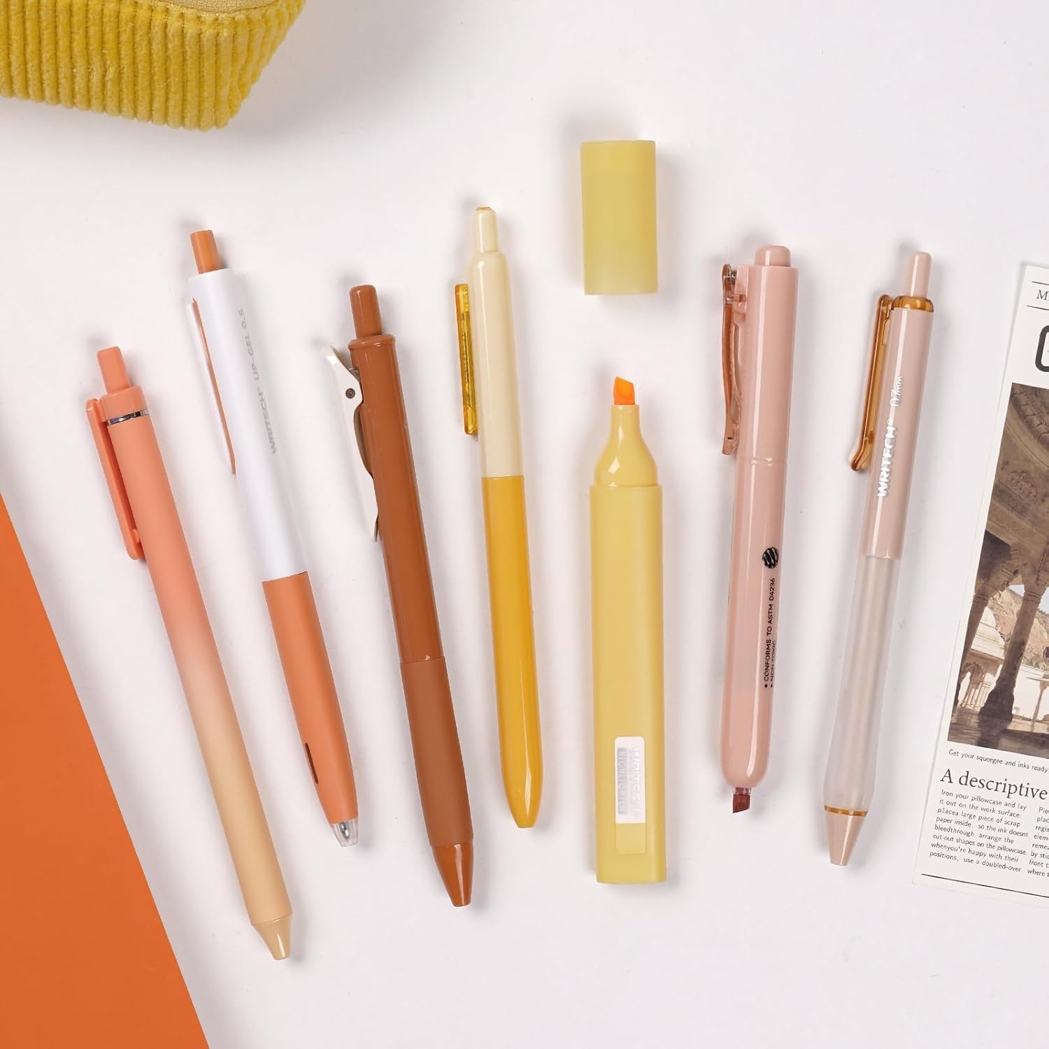image:imageWRITECH Gel Pens Journaling Highlighters Journal Set Aesthetic Assorted Pastel Color Ink 05mm Fine Point Retractable 07mm Black Pen Smooth Writing Drawing No Bleed 7ct PurpleOrange