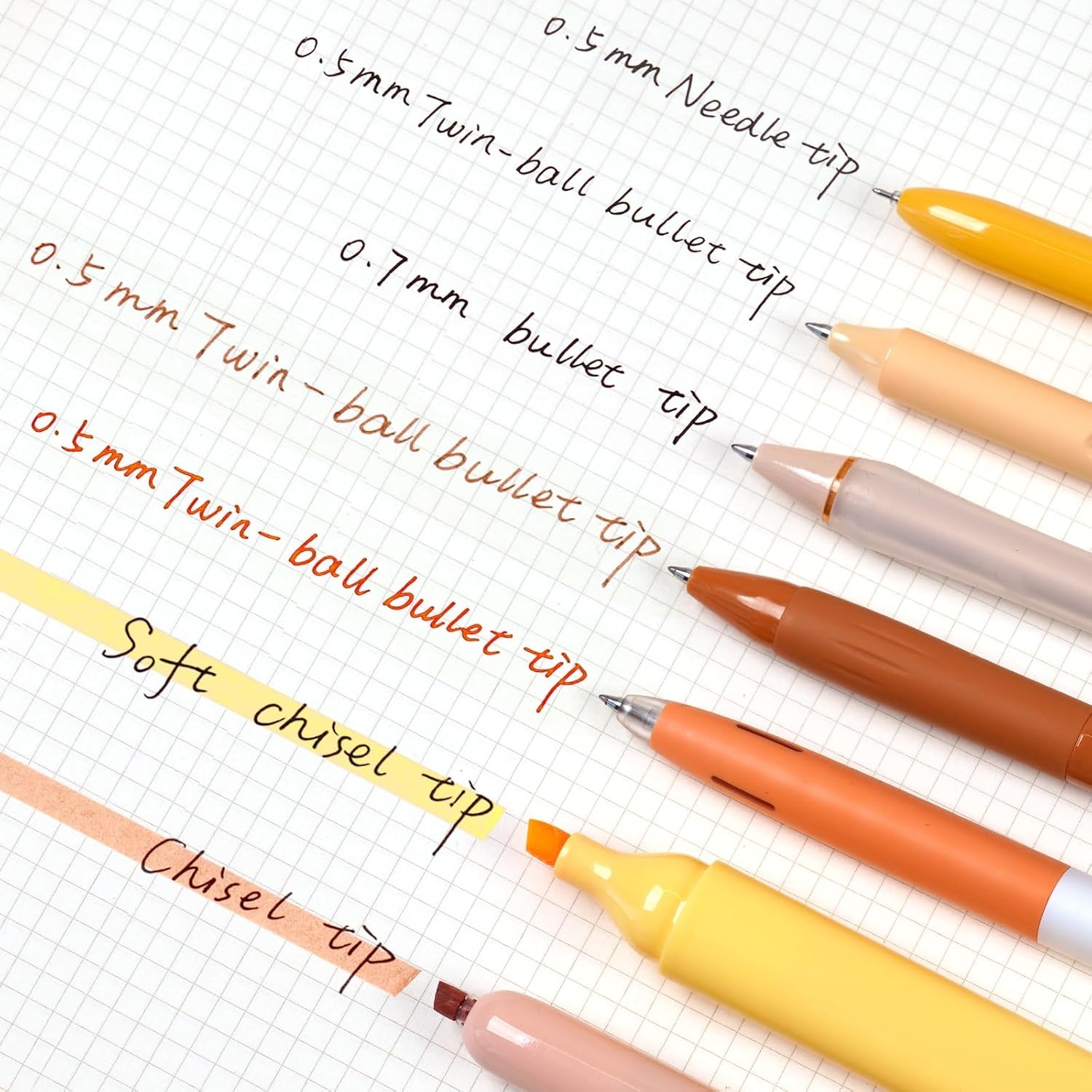 image:imageWRITECH Gel Pens Journaling Highlighters Journal Set Aesthetic Assorted Pastel Color Ink 05mm Fine Point Retractable 07mm Black Pen Smooth Writing Drawing No Bleed 7ct PurpleOrange