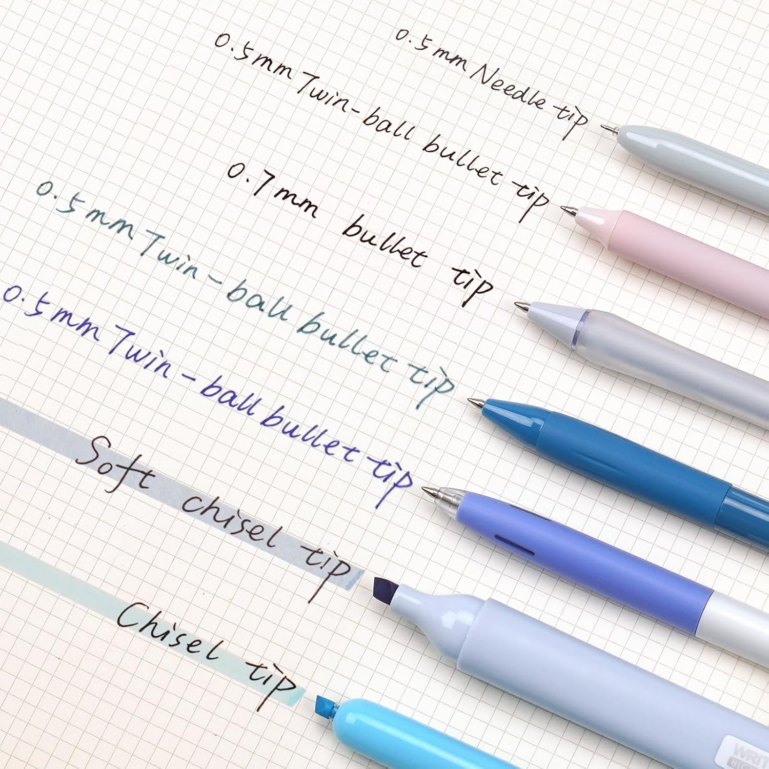 image:imageWRITECH Gel Pens Journaling Highlighters Journal Set Aesthetic Assorted Pastel Color Ink 05mm Fine Point Retractable 07mm Black Pen Smooth Writing Drawing No Bleed 7ct PurpleBlue