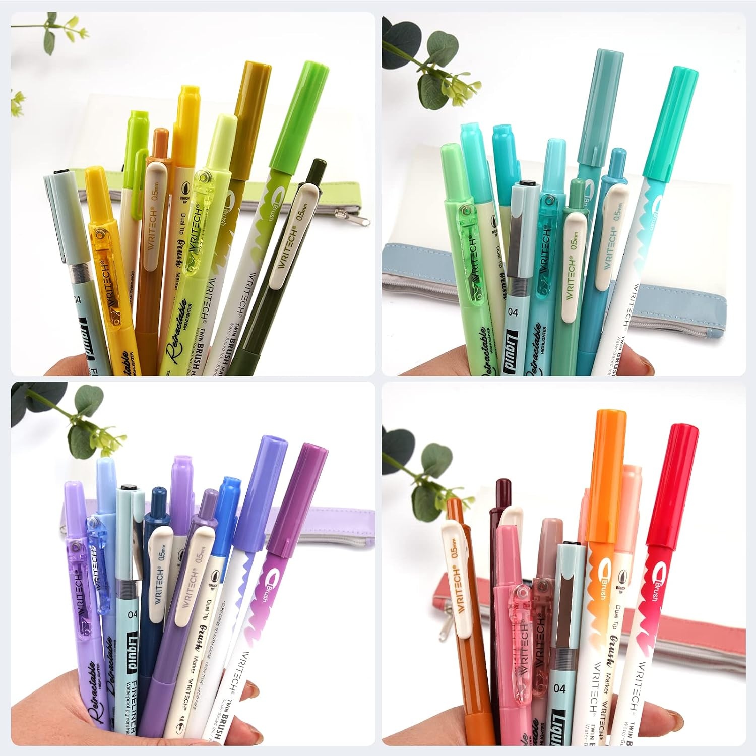 image:imageWRITECH Journaling Kit Gel Ink PensRetractable HighlightersDual Tip Brush PensFineliner Pens Smooth Writing Assorted Colors Journaling Supplies 9 Count with Pen Bag Vitality blue amp greenBlue  Purple