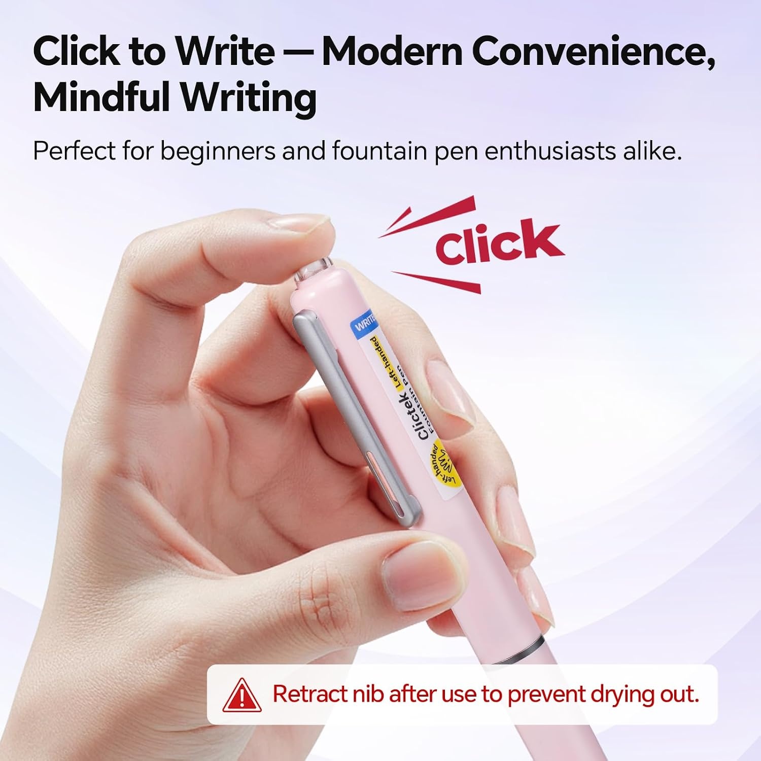 image:imageWRITECH Left Handed Fountain Pen Fine Nib Retractable Style Black Ink Set Includes 5 Ink Cartridges Smooth Writing for Calligraphy Journaling Office GiftPink