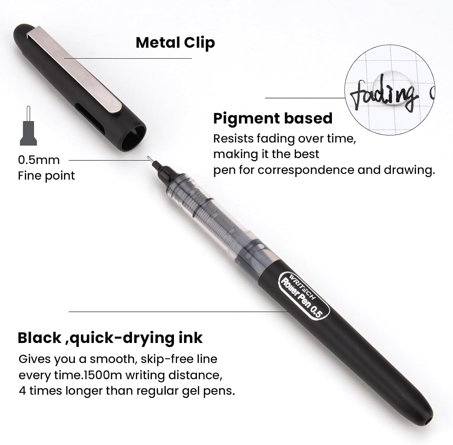 image:imageWRITECH Liquid Ink Rollerball 05mm Extra Fine Point Smooth Writing Quick Dry Roller Pens 8 Assorted Colors for Journaling Drawing amp Sketching Vintage4ct Multicolor