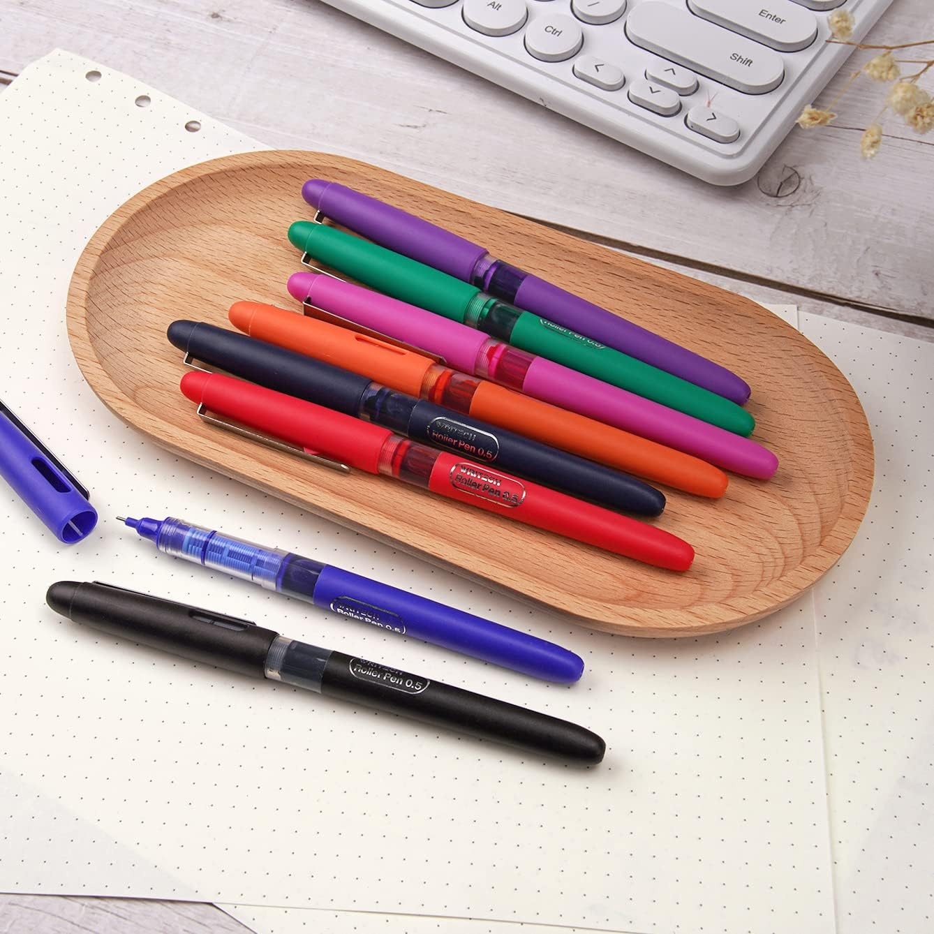 image:imageWRITECH Liquid Ink Rollerball 05mm Extra Fine Point Smooth Writing Quick Dry Roller Pens 8 Assorted Colors for Journaling Drawing amp Sketching VintageMulticolor