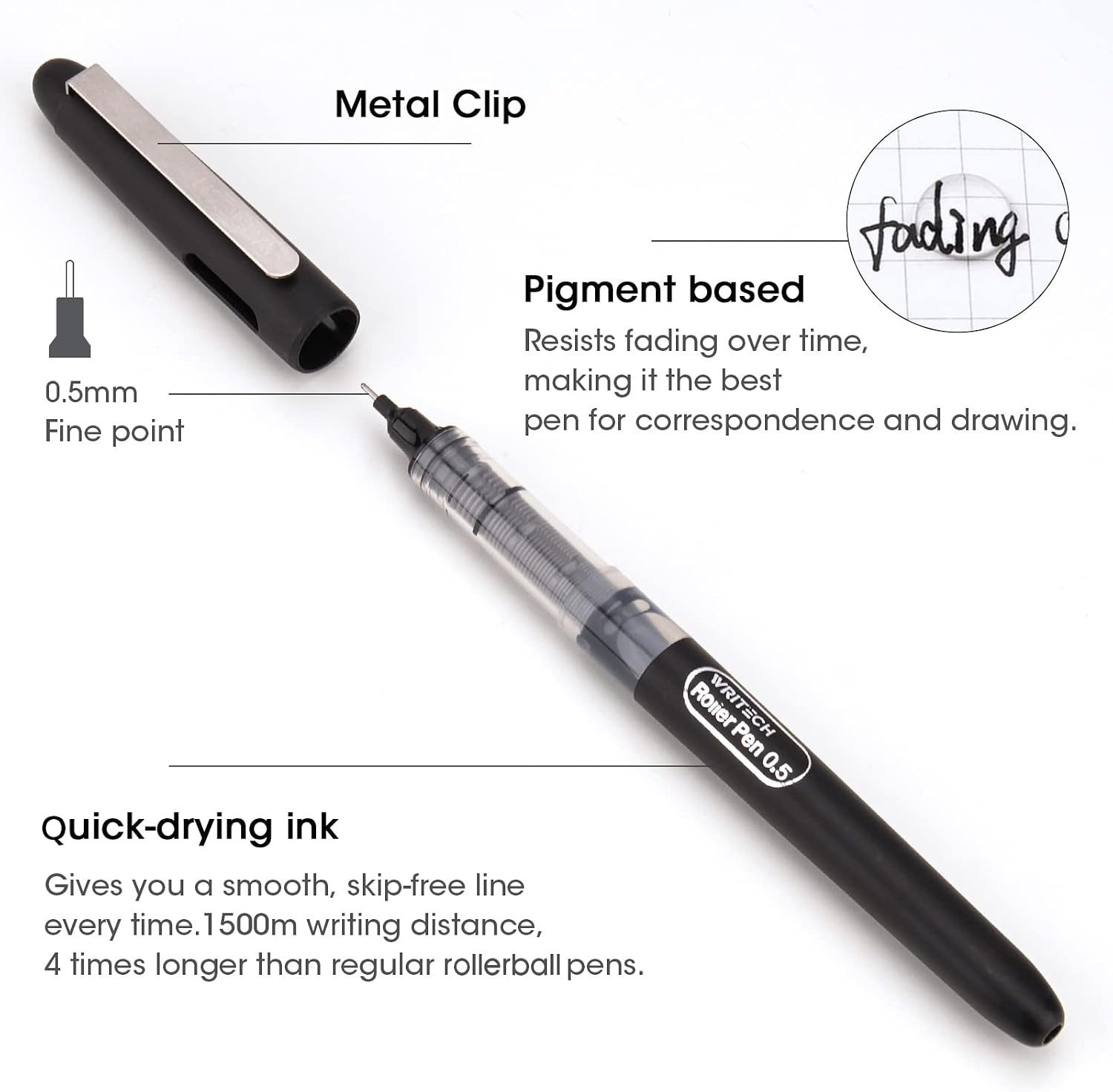 image:imageWRITECH Liquid Ink Rollerball 05mm Extra Fine Point Smooth Writing Quick Dry Roller Pens 8 Assorted Colors for Journaling Drawing amp Sketching VintageMulticolor